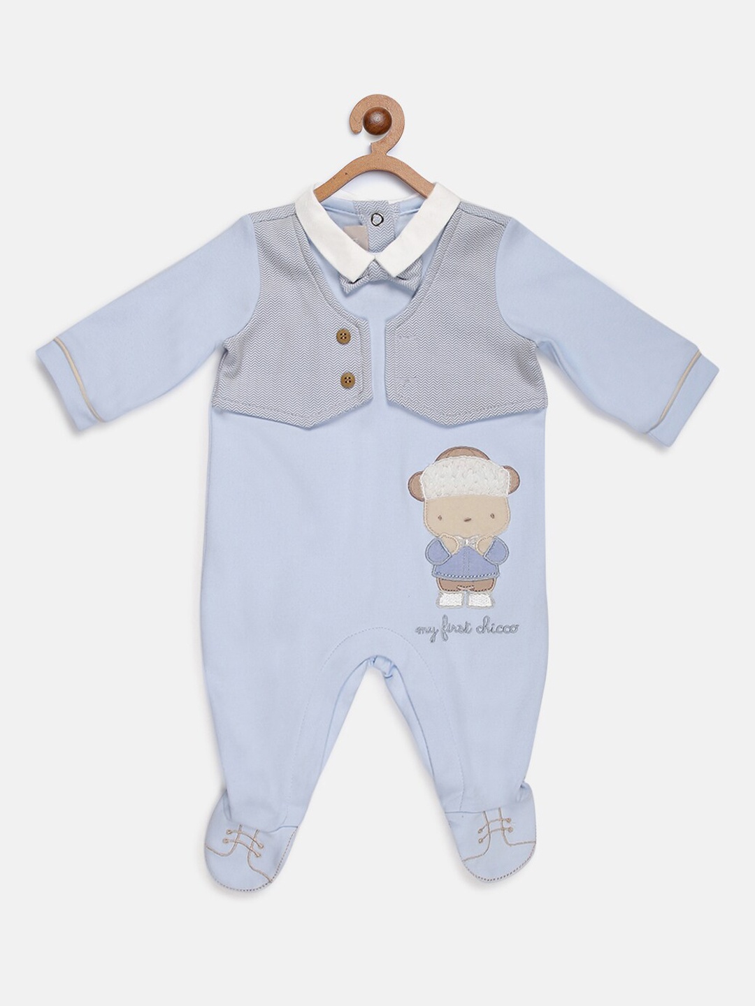 

Chicco Boys Blue & Brown Pure Cotton Printed Sustainable Sleepsuit