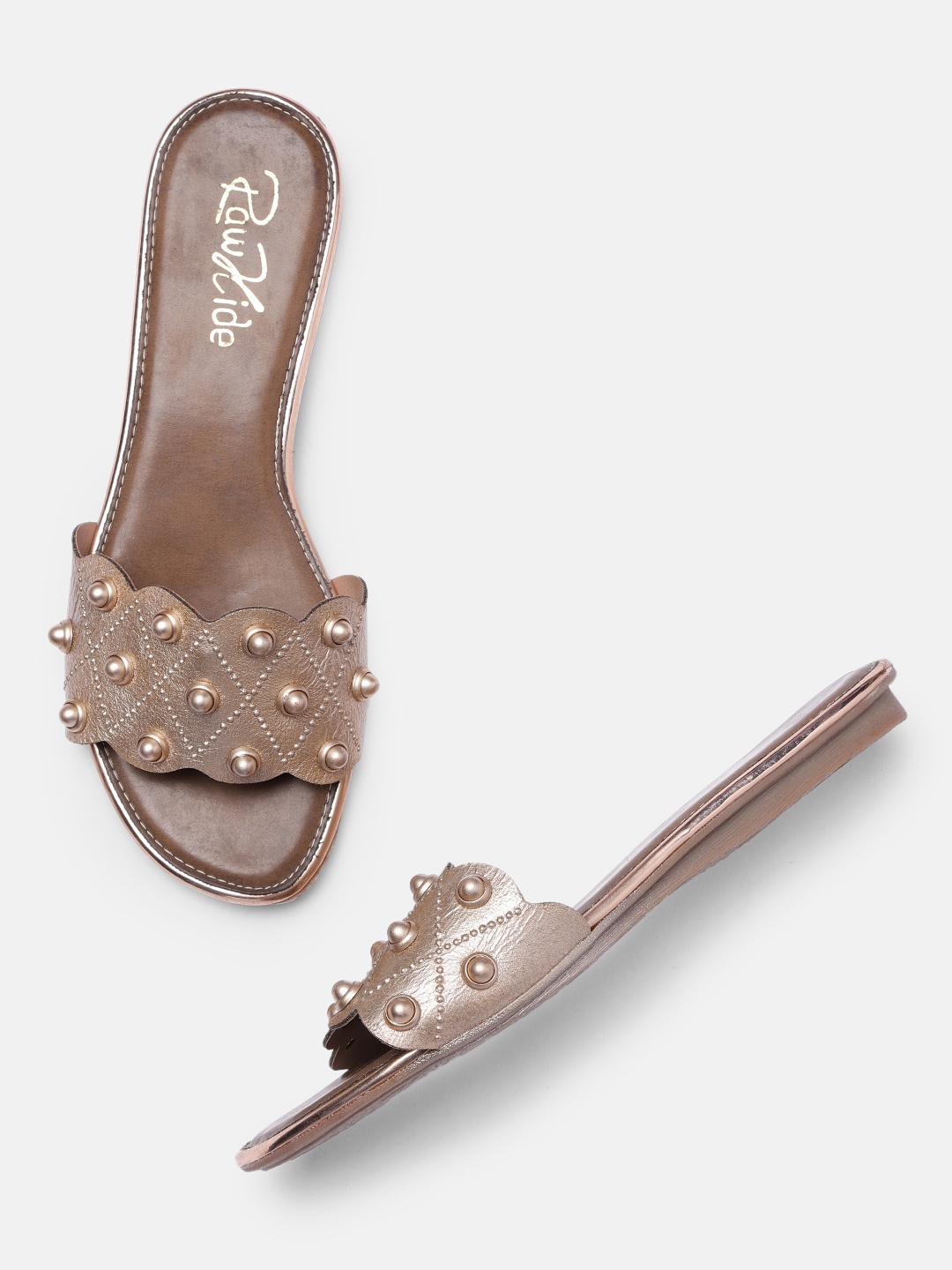 

Raw Hide Women Gunmetal-Toned Embellished Open Toe Flats, Metallic