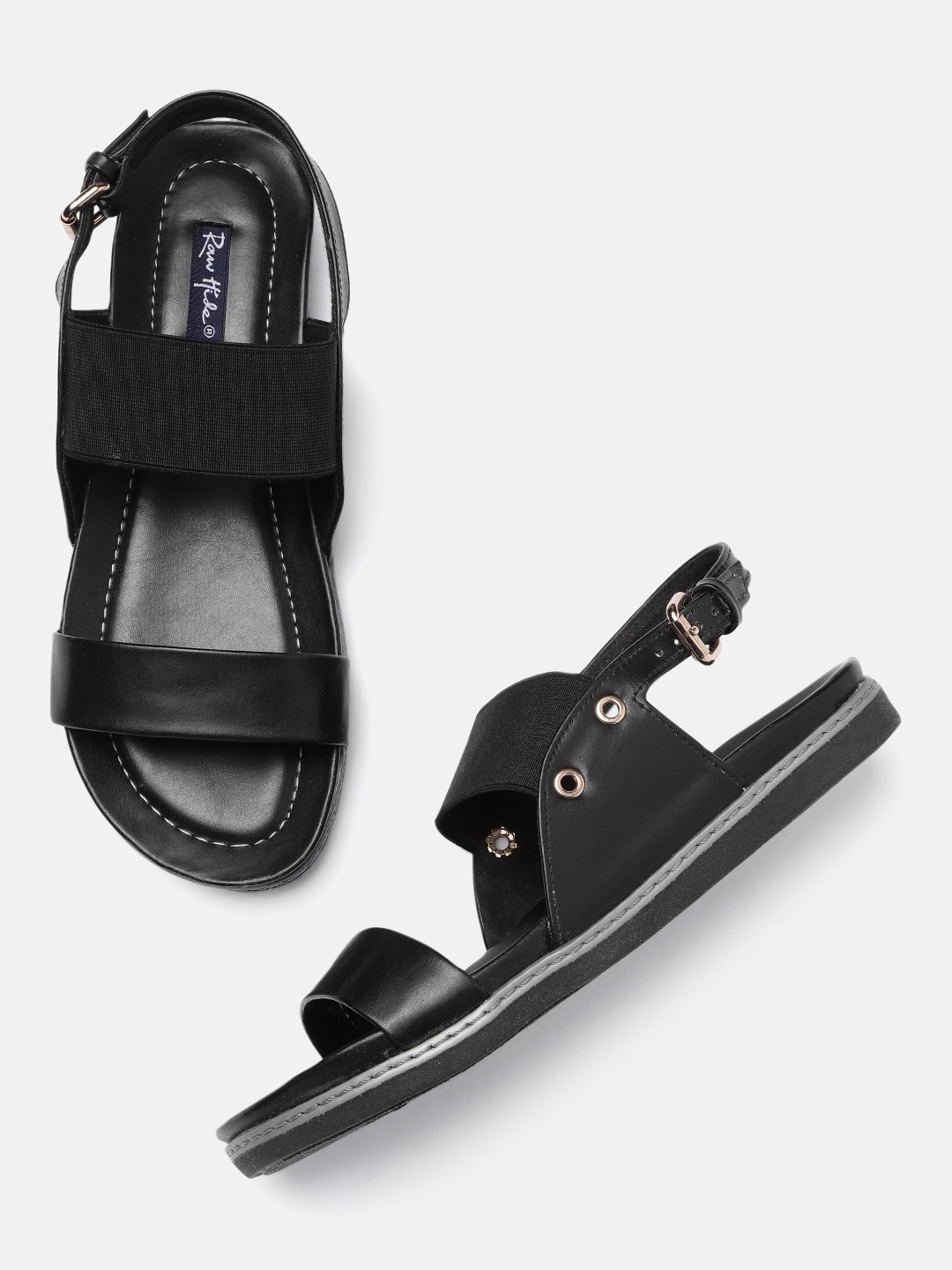 

Raw Hide Women Black Solid Open Toe Casual Flats
