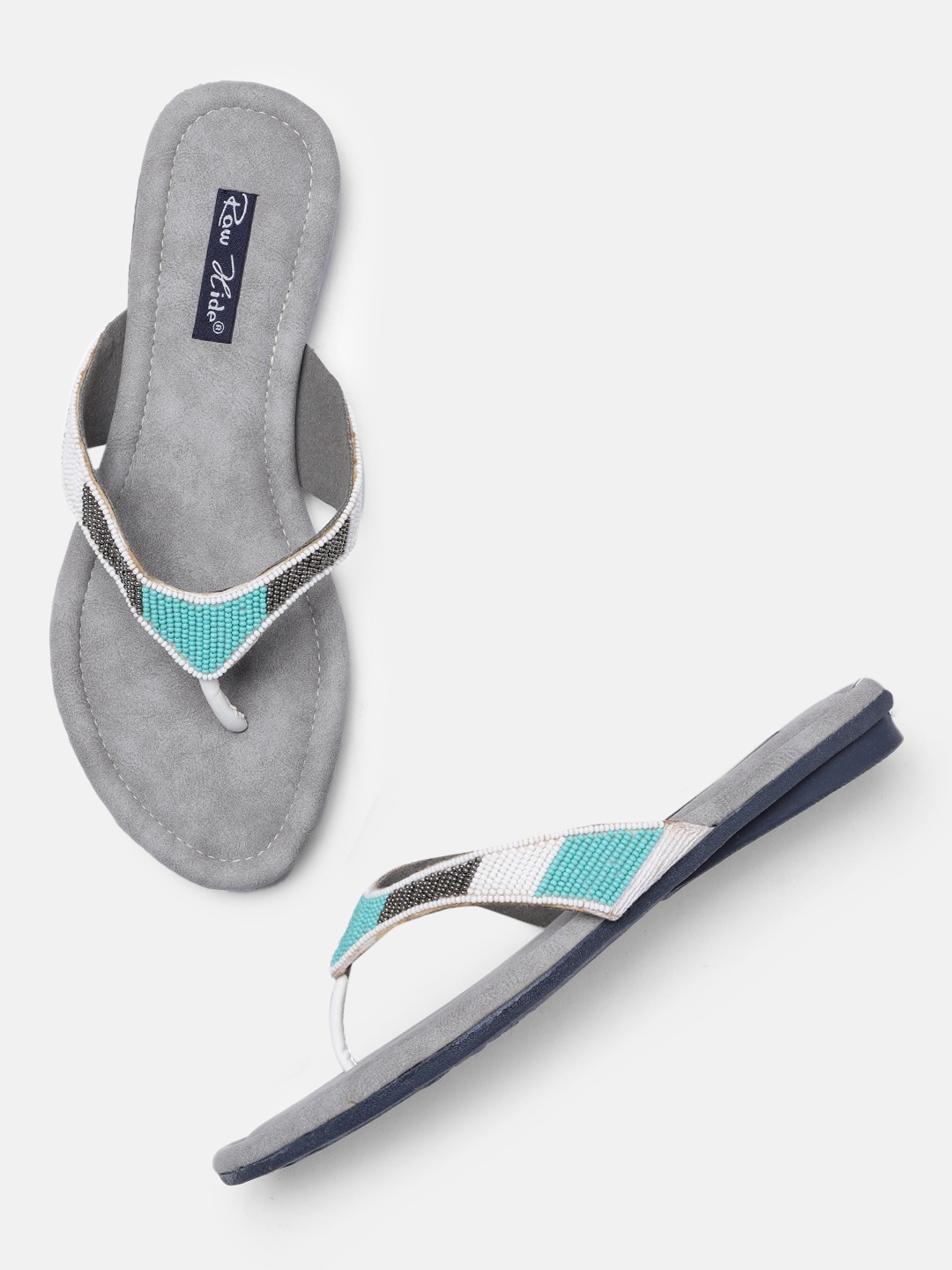 

Raw Hide Women Blue Embellished Casual Open Toe Flats with Ethnic-Embellishment