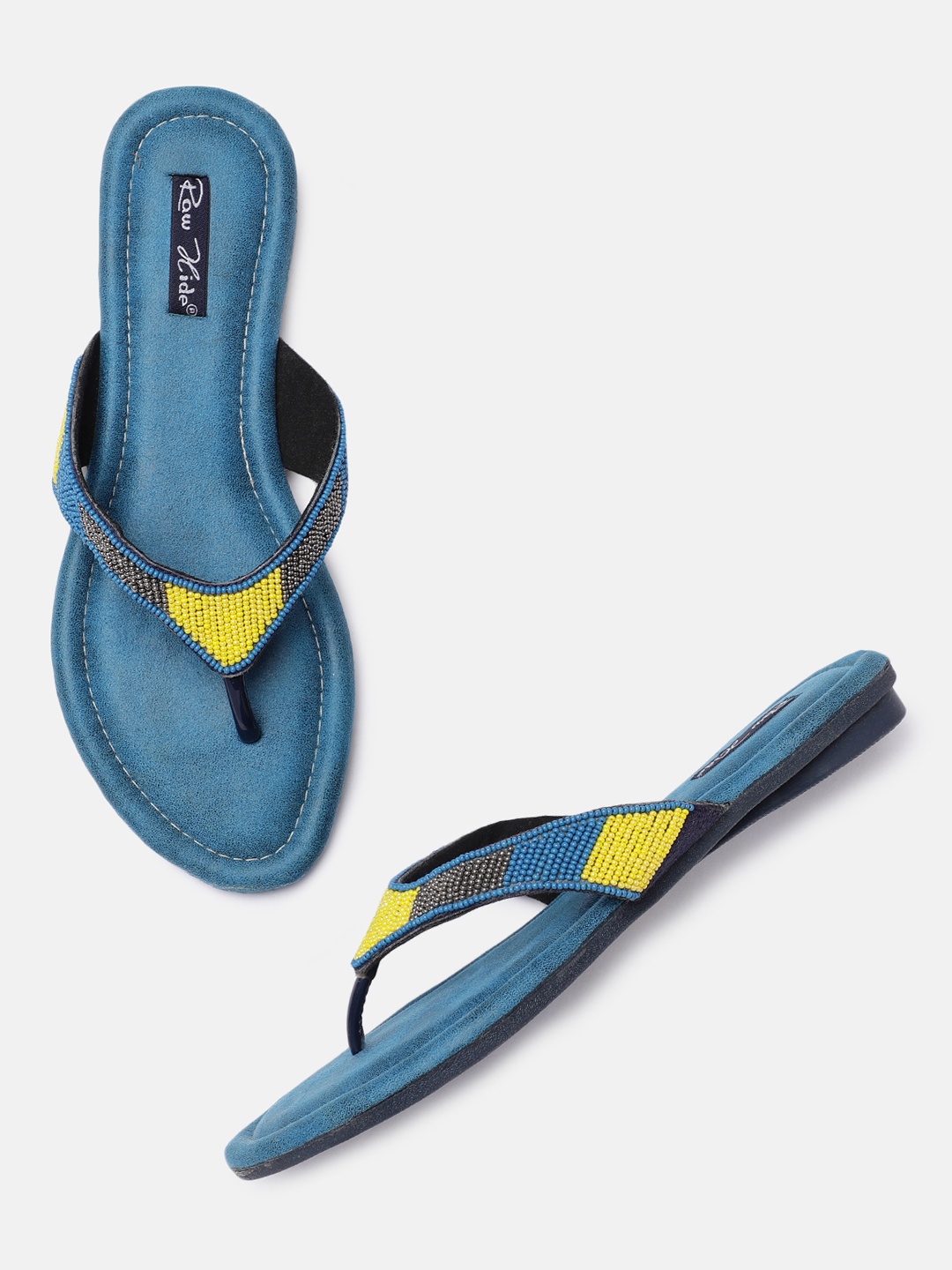 

Raw Hide Women Blue Embellished T-Strap Flats