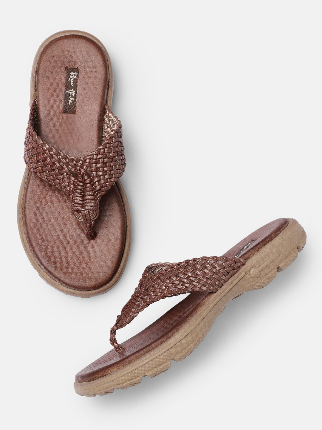 

Raw Hide Women Brown Woven Design Open Toe Flats