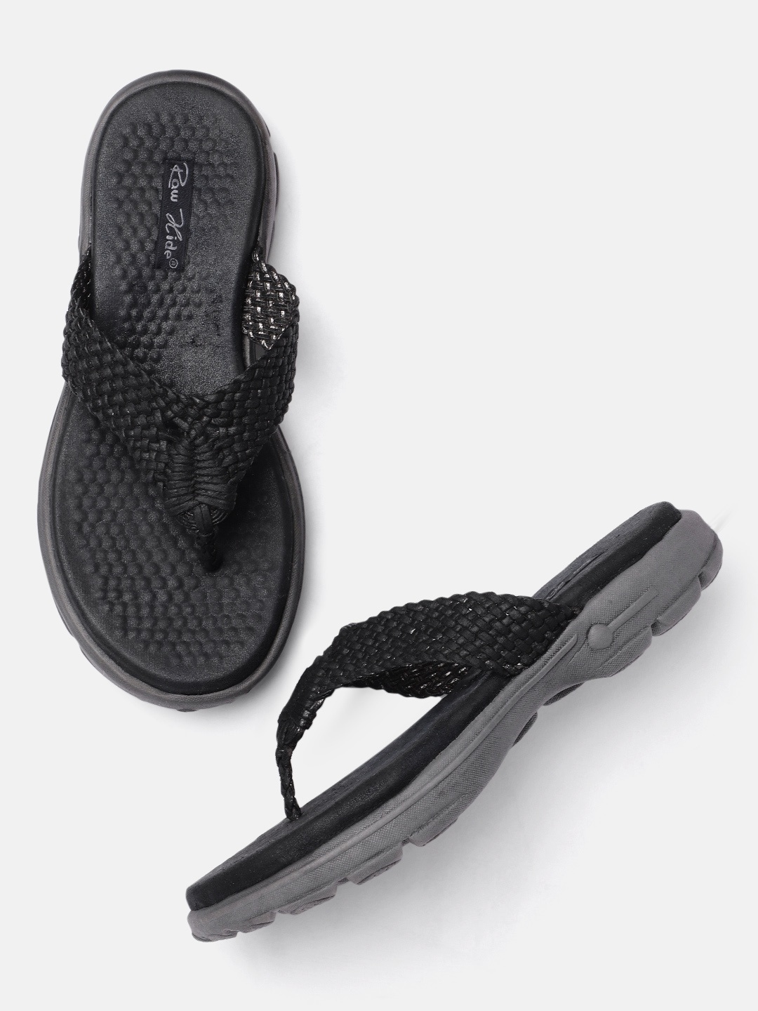 

Raw Hide Women Black Woven Design Open Toe Flats