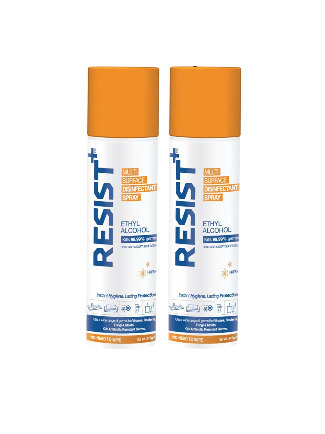 

RESIST PLUS Pack of 2 - 62% Alcohol-Based Multi-Surface Disinfectant Spray 340g
