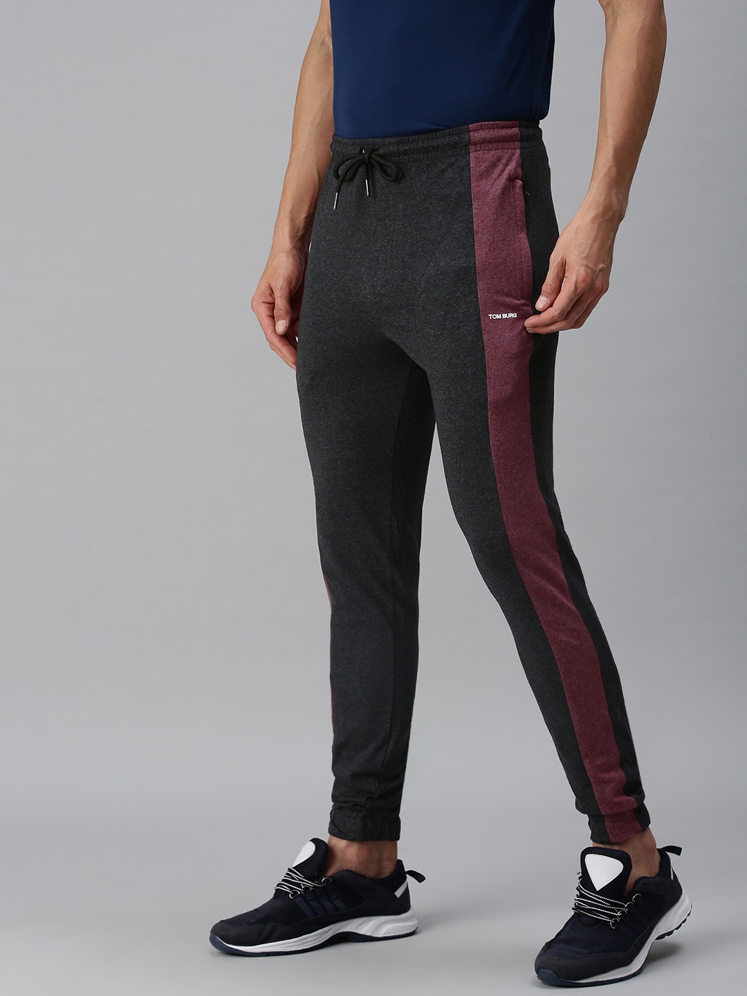 

TOM BURG Men Black & Maroon Striped Track Pants