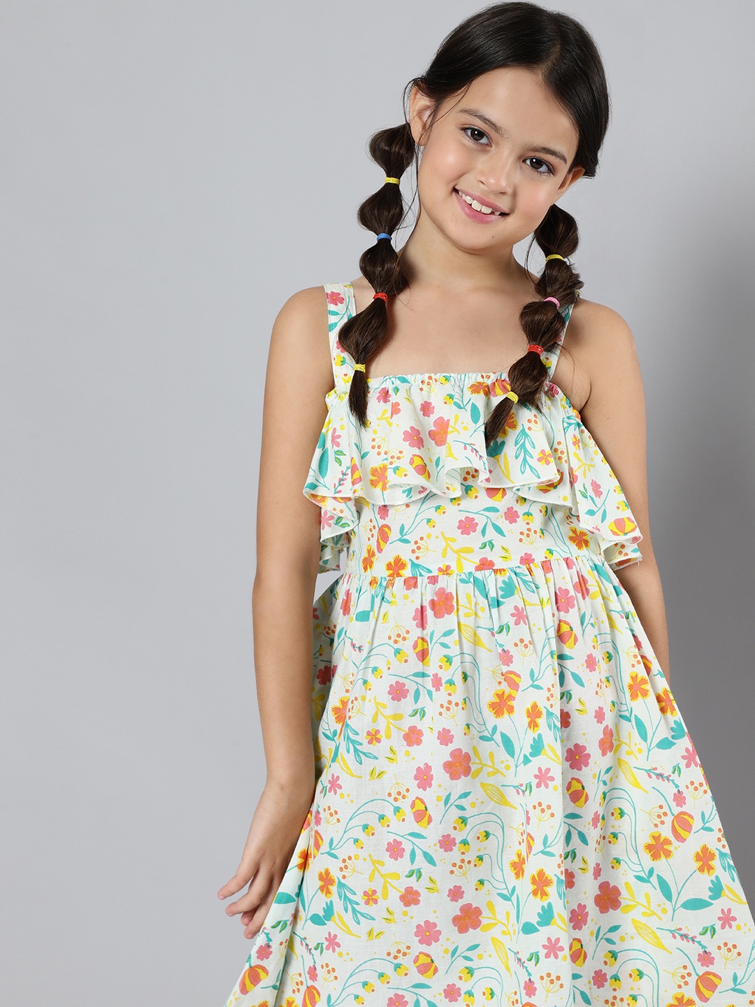 

HERE&NOW Multicoloured Floral Print Pure Cotton Fit & Flare Dress, Multi