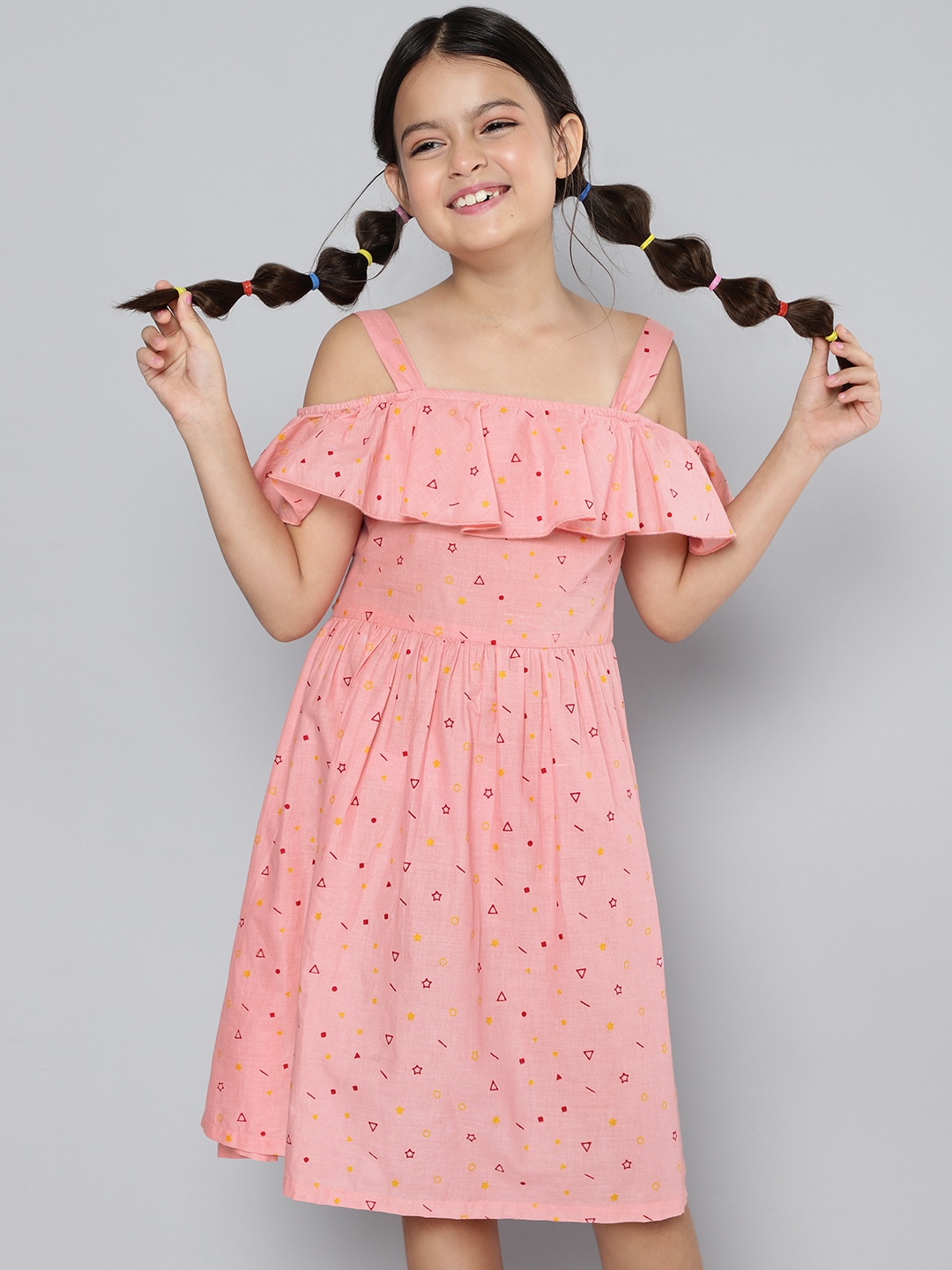 

HERE&NOW Pink Printed Pure Cotton Fit & Flared Dress