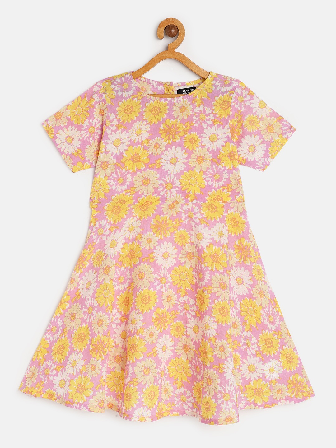 

HERE&NOW Pink Floral Pure Cotton A-Line Dress
