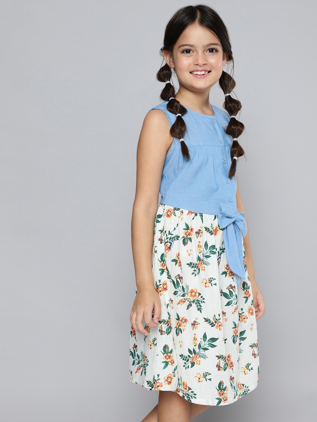 

HERE&NOW Girls Blue & White Floral Print Fit & Flare Dress