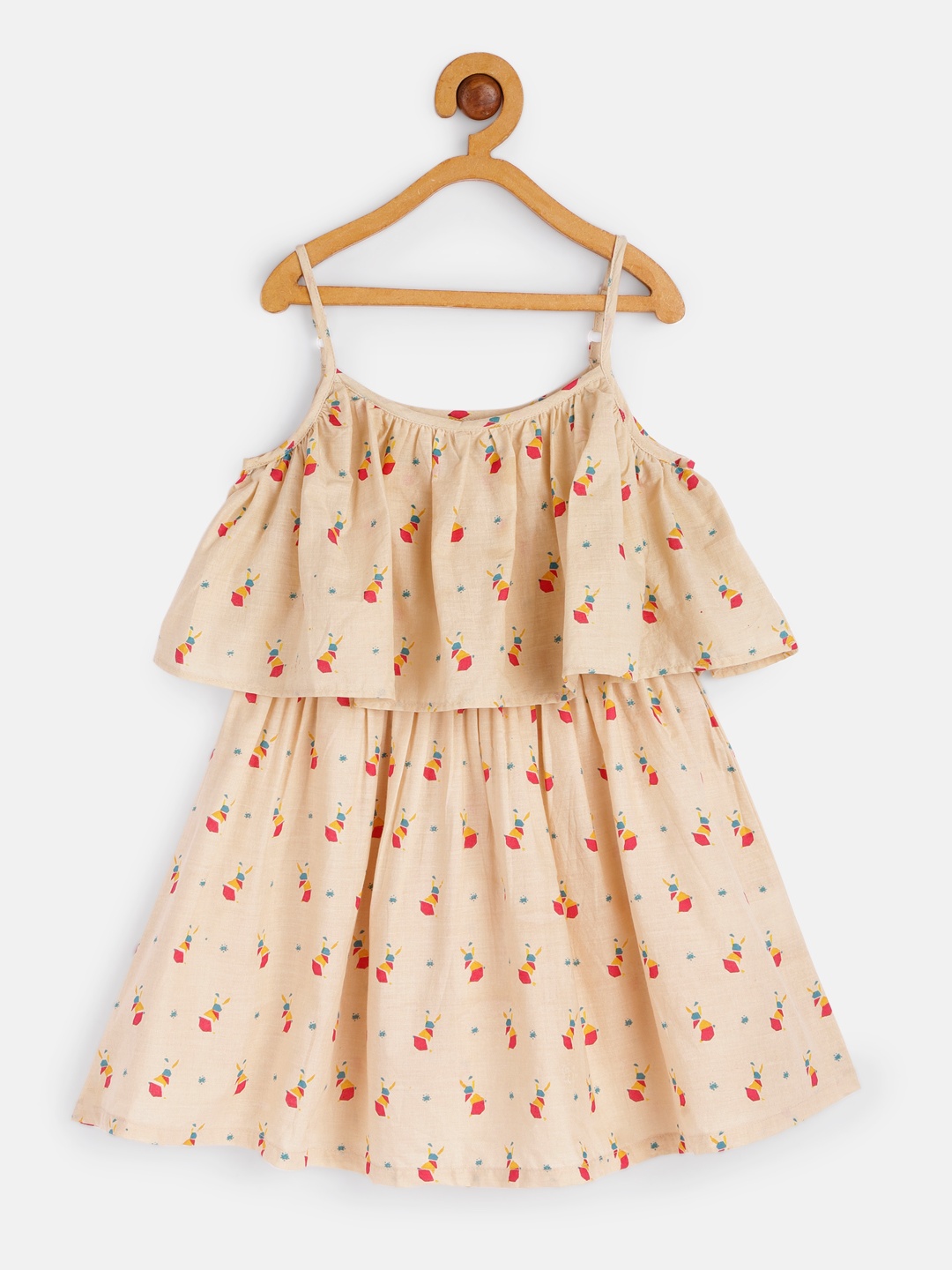 

HERE&NOW Girls Cream-Coloured Printed Pure Cotton Fit & Flare Dress
