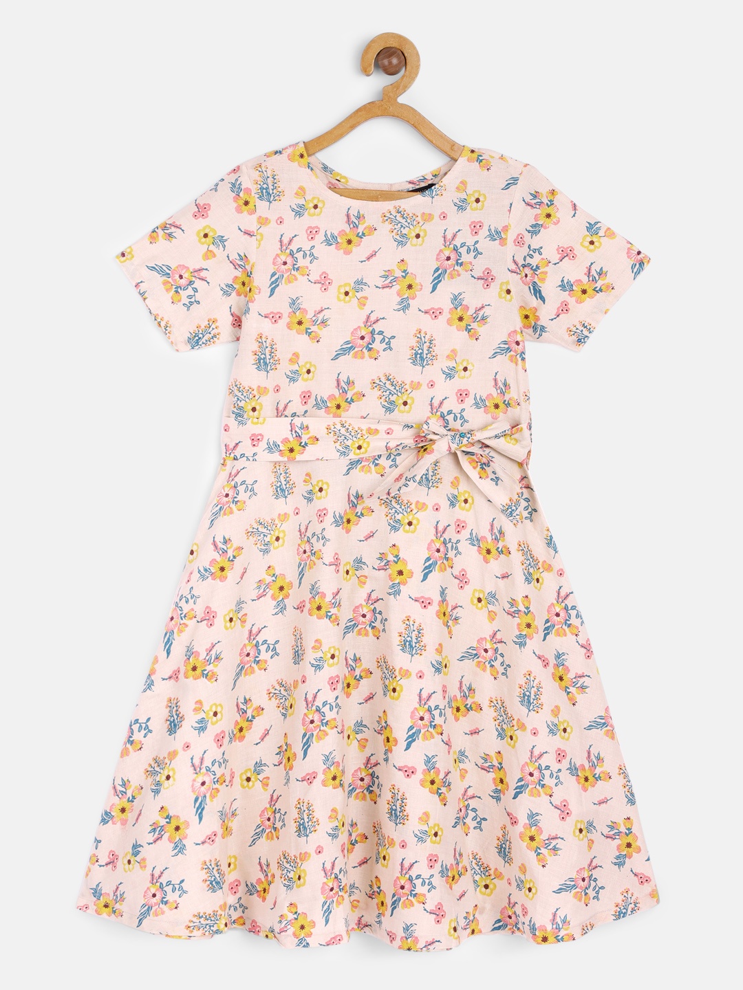

HERE&NOW Girls Pink Floral Printed Pure Cotton A-Line Dress