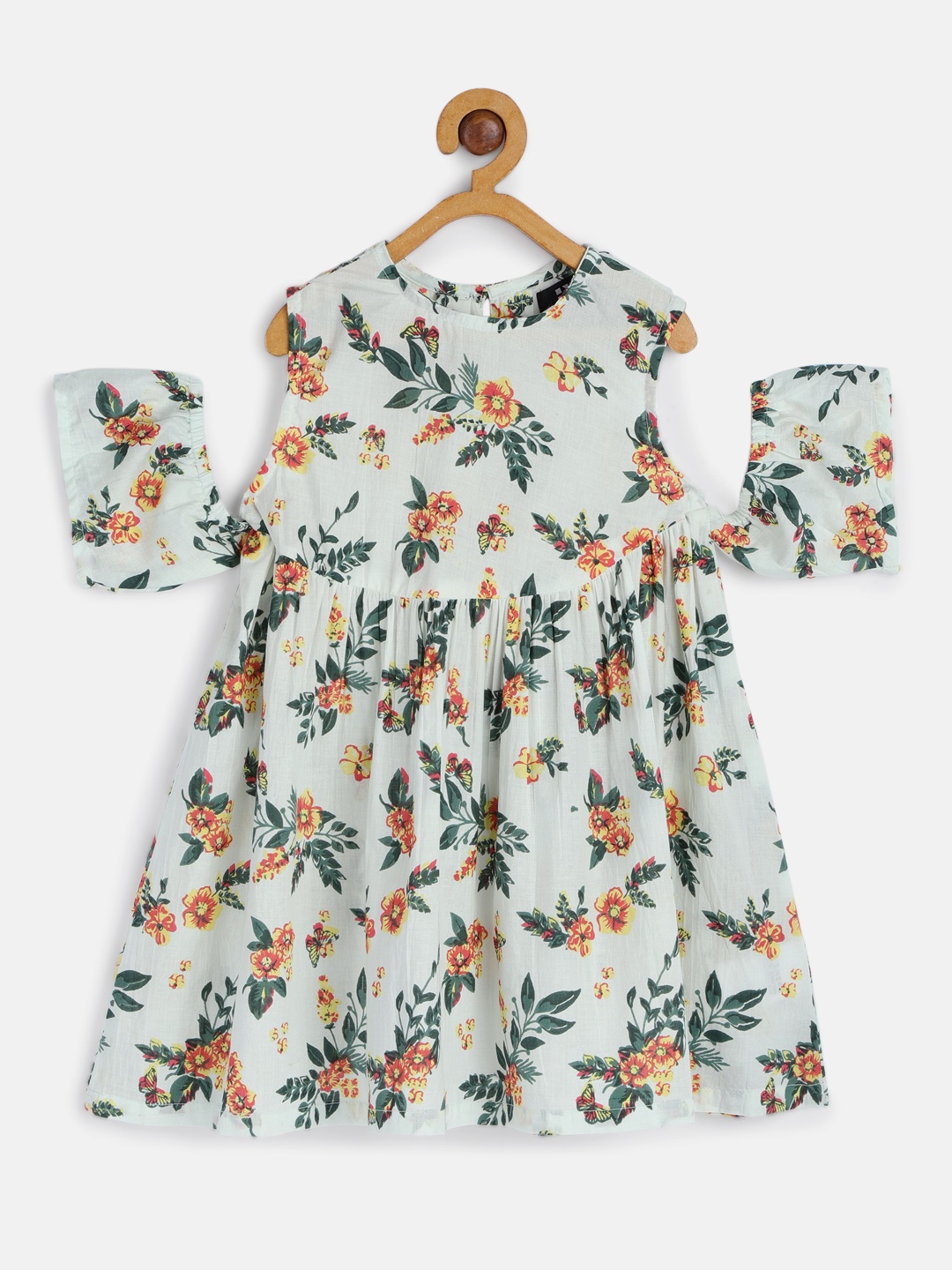 

HERE&NOW Green Floral Print Pure Cotton Dress