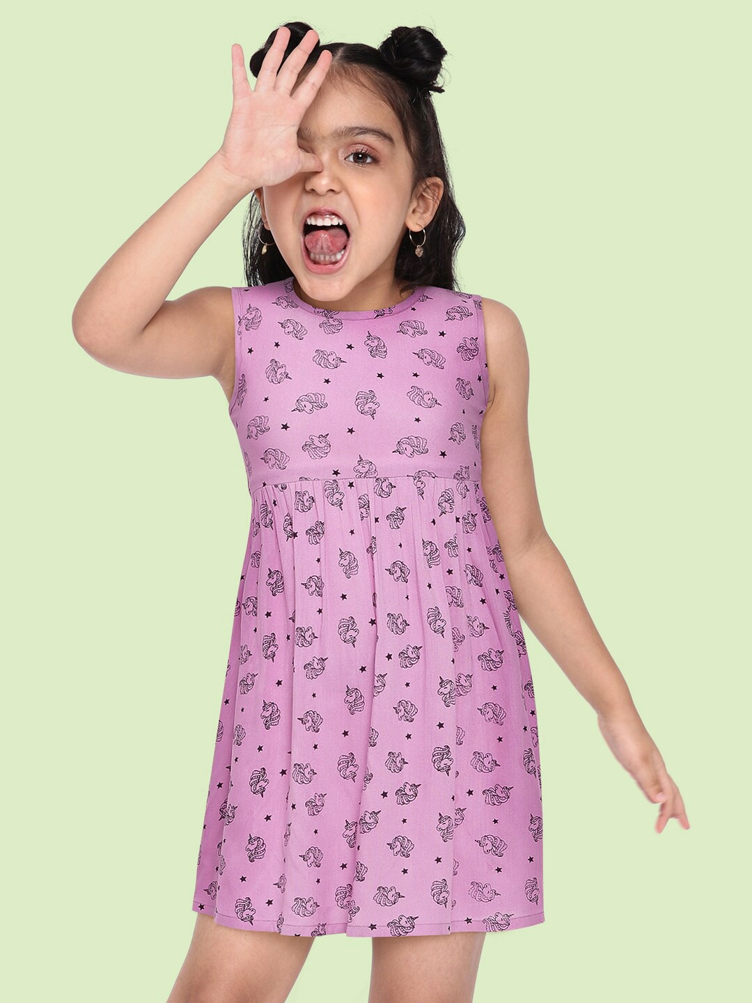 

HERE&NOW Girls Lavender Unicorn Printed Fit & Flared Dress