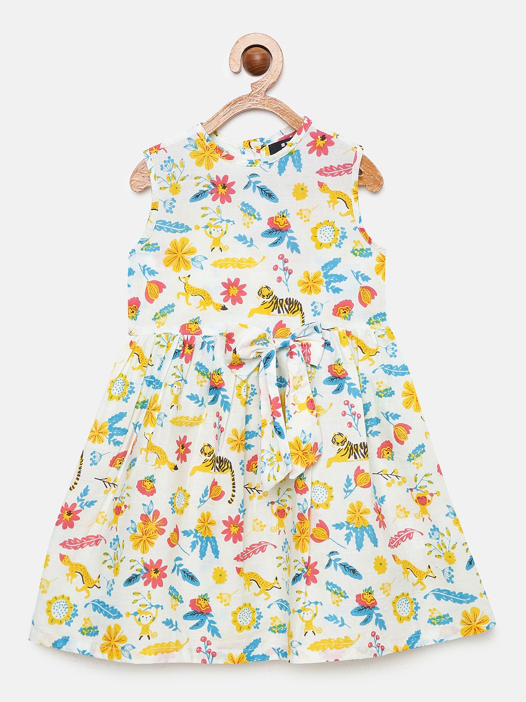 

HERE&NOW White Printed Pure Cotton Fit & Flare Dress