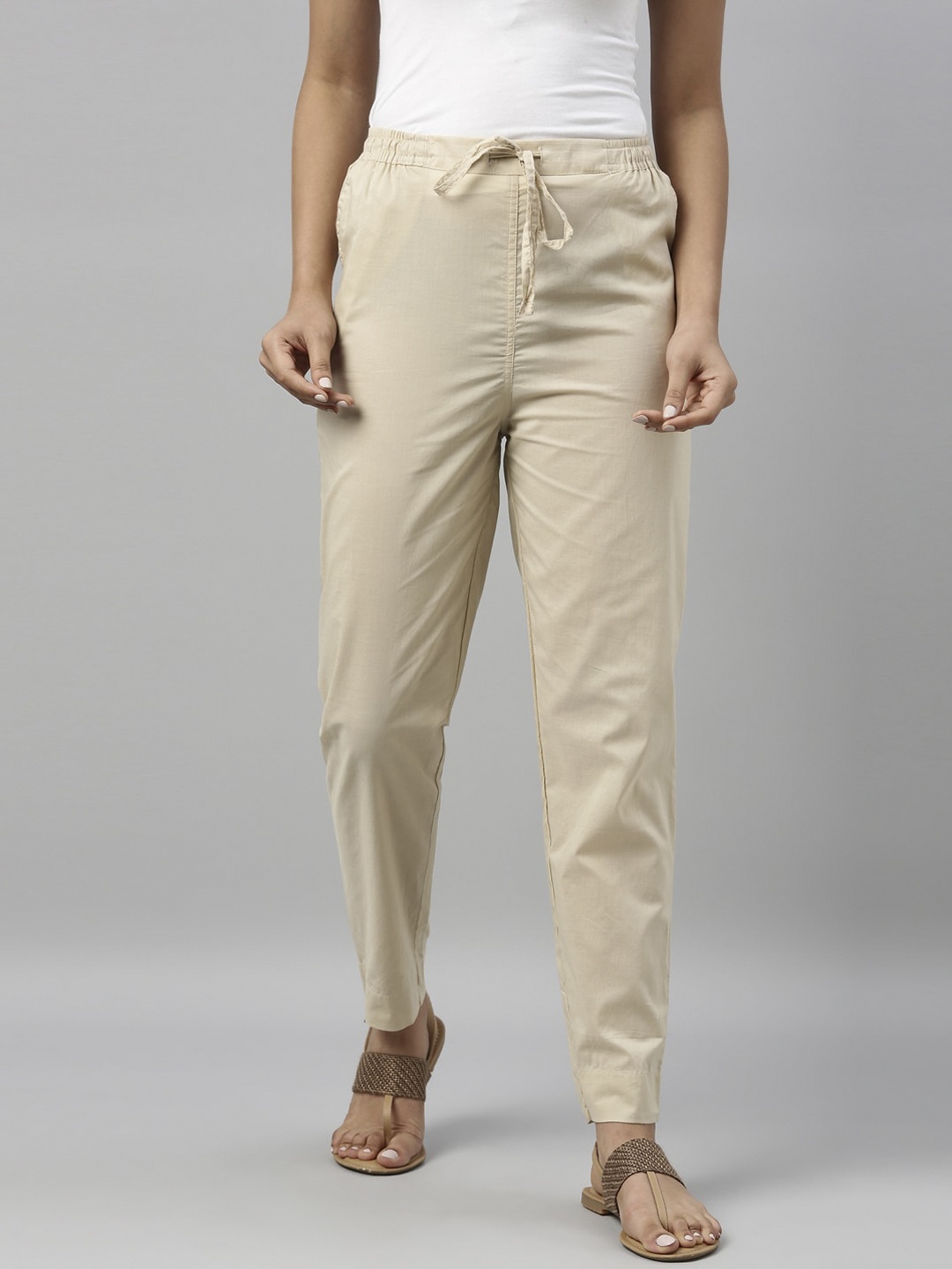 

Go Colors Women Beige Cotton Trousers