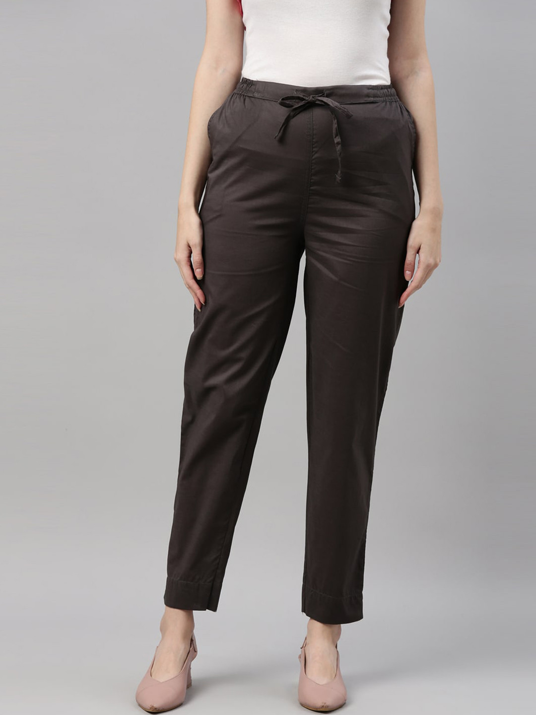 

Go Colors Women Grey Cotton Trousers