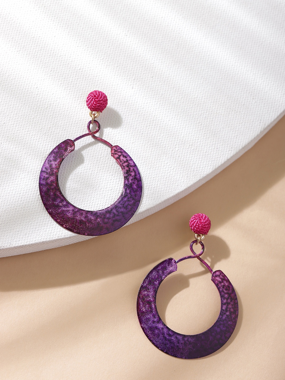 

DEEBACO Pink & Purple Circular Brass Drop Earrings