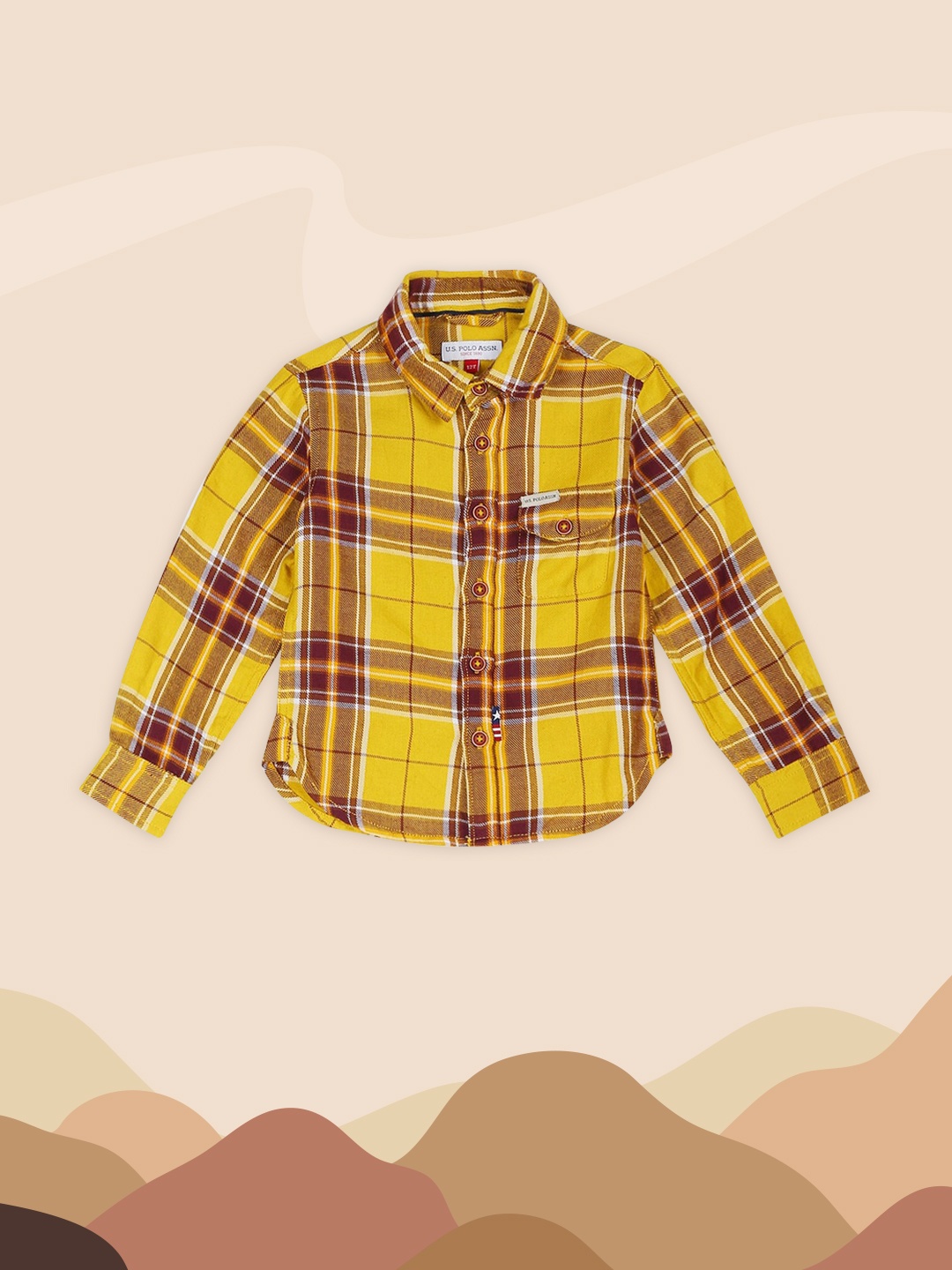 

U.S. Polo Assn. Kids Boys Yellow Tartan Checks Opaque Checked Casual Shirt