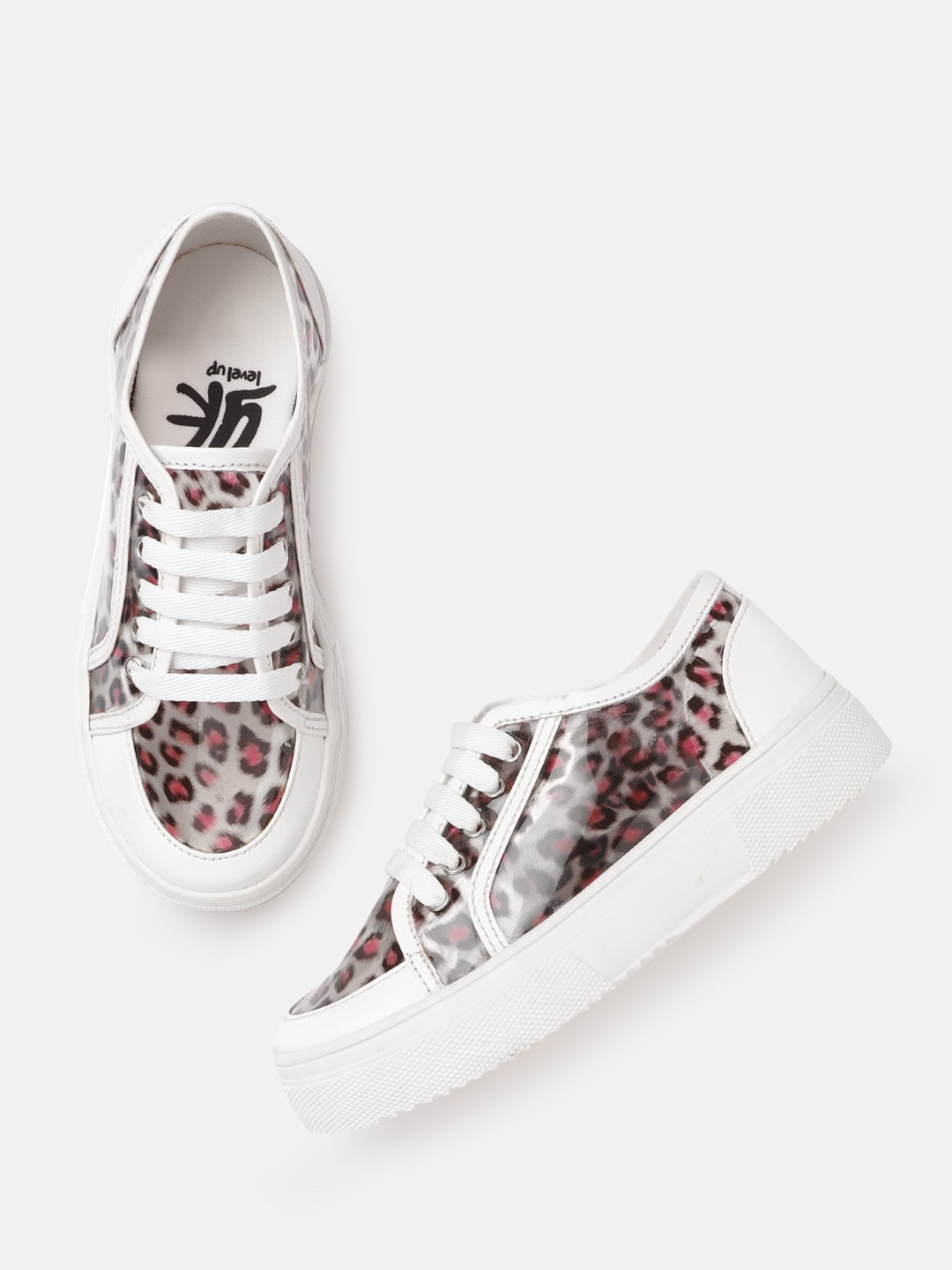 

YK Girls Transparent & Pink Leopard Printed Sneakers