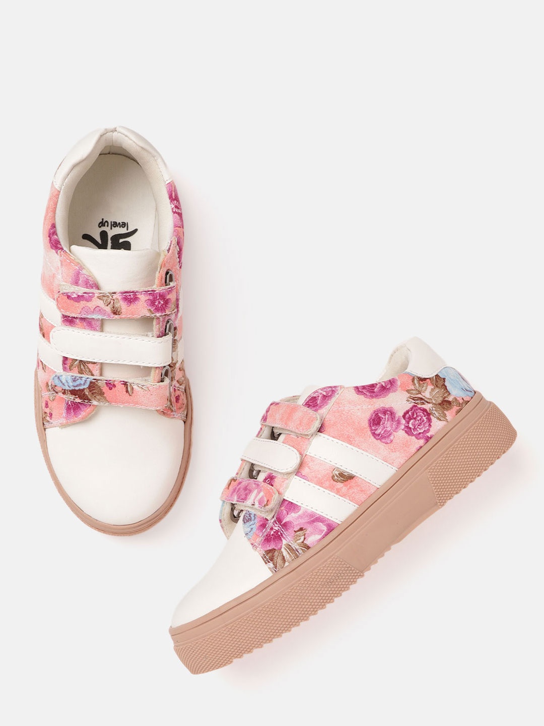 

YK Girls White & Pink Floral Printed Sneakers