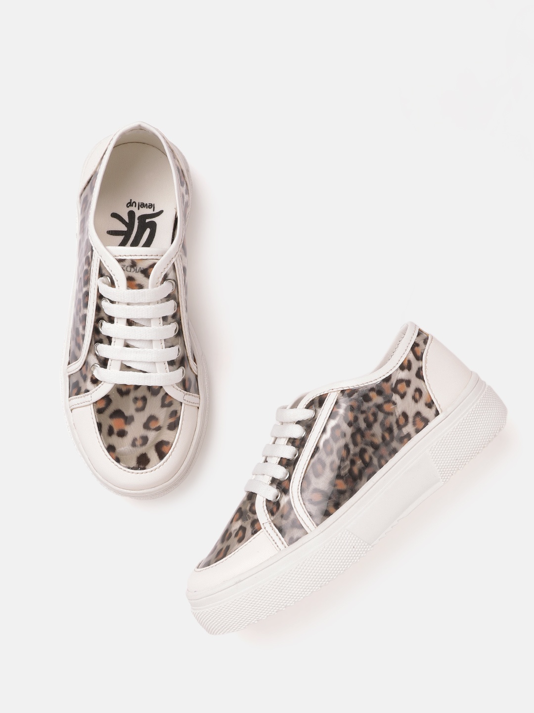 

YK Girls Transparent & Brown Leopard Printed Sneakers