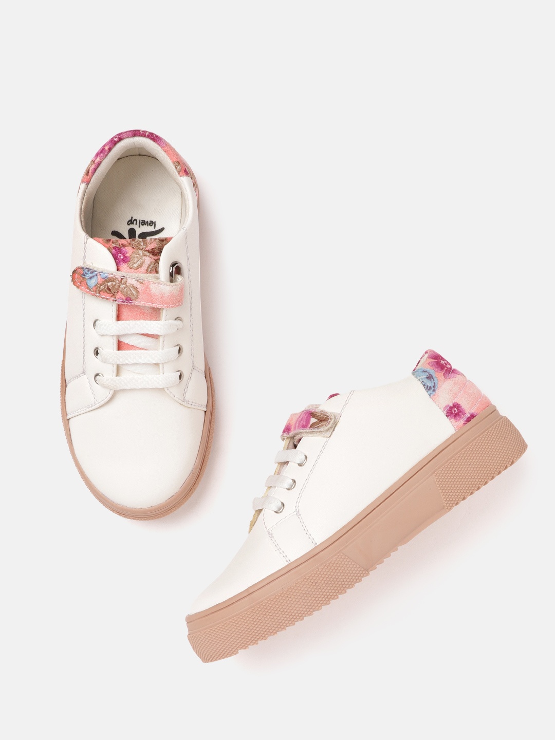 

YK Girls Off-White & Peach-Coloured Floral Print Detail Sneakers