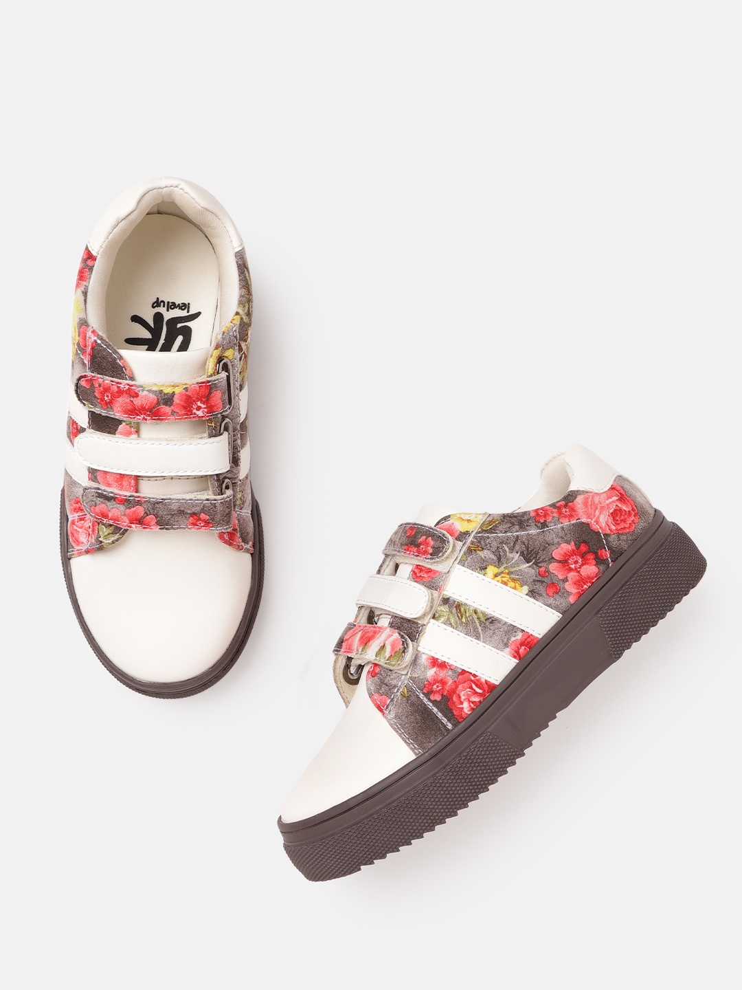 

YK Girls Off White & Brown Floral Print Sneakers