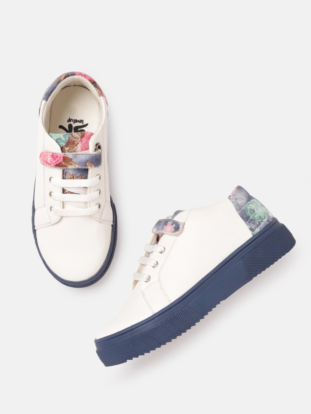 

YK Girls Off White & Navy Floral Print Detail Sneakers