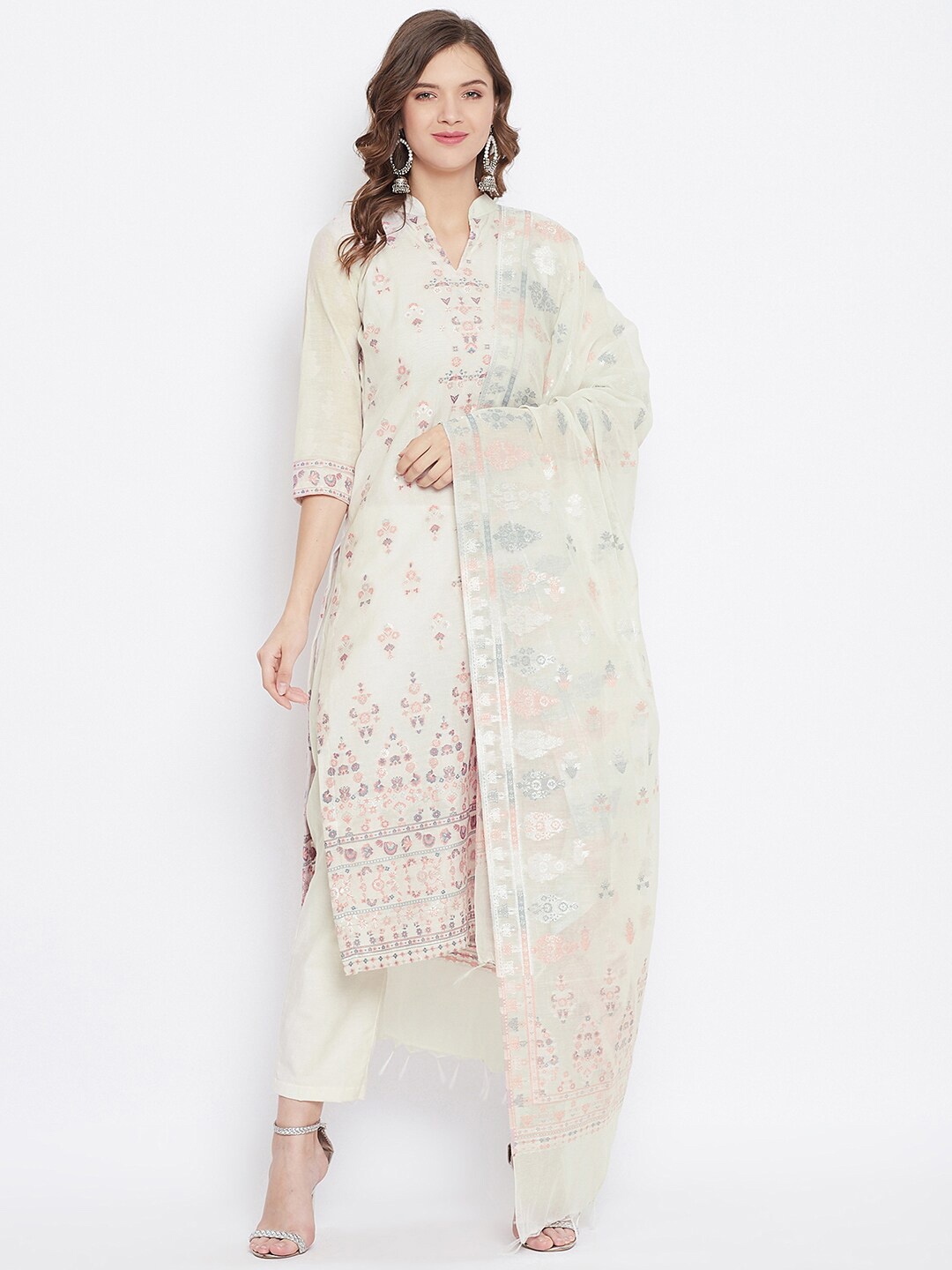 

Safaa Off White & Peach-Coloured Unstitched Dress Material