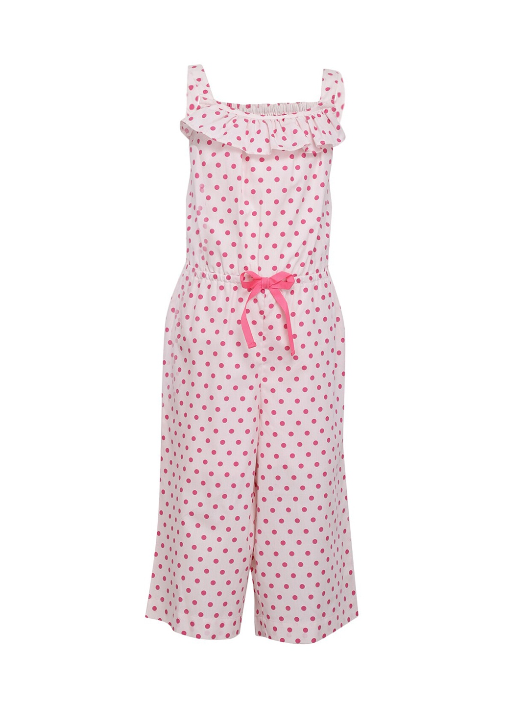 

A Little Fable Girls White & Pink Printed Polka Dot Jumpsuit