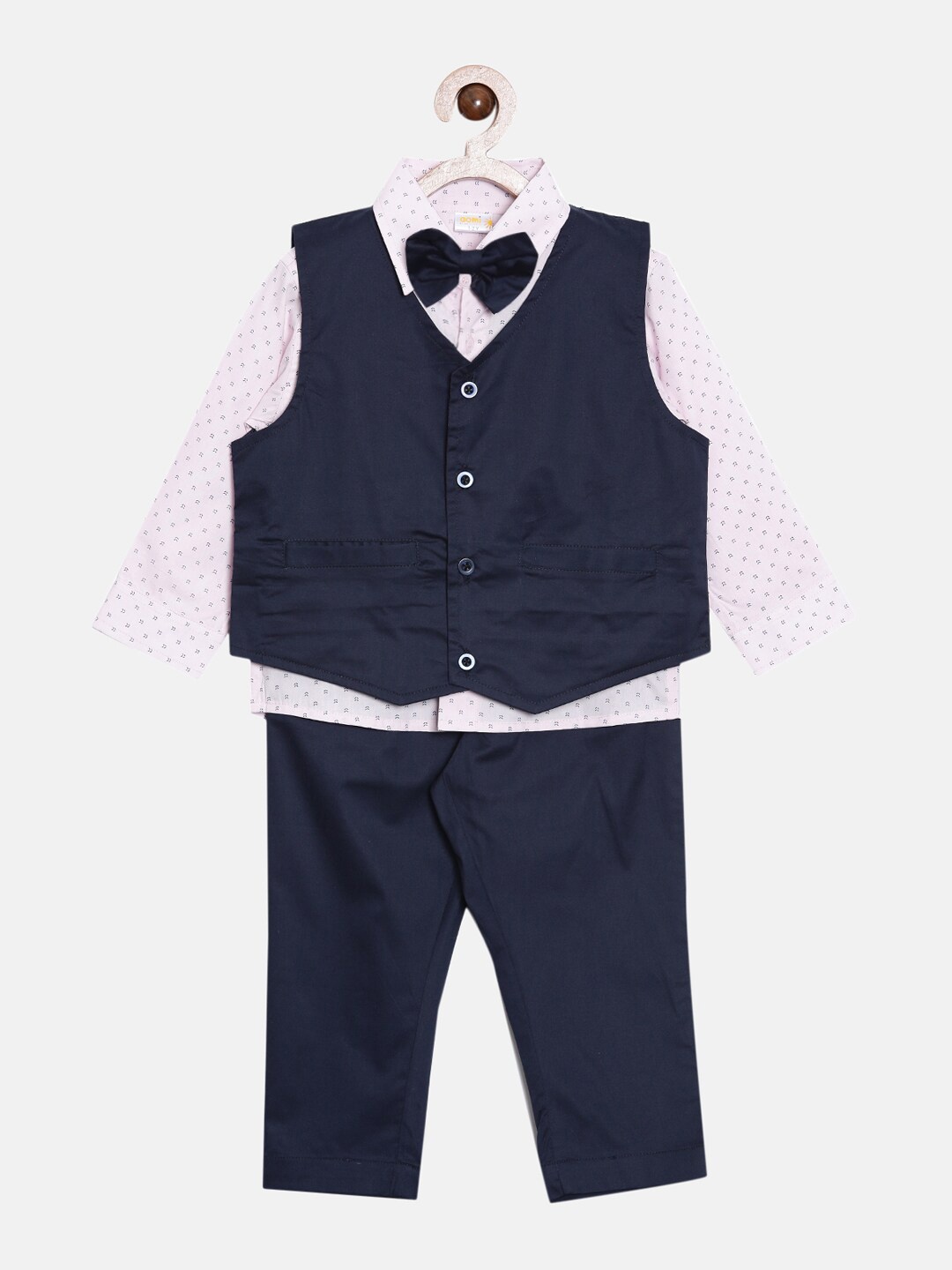 

Aomi Boys Navy Blue & White Formal Clothing Set With Waistcoat & Bow-Tie