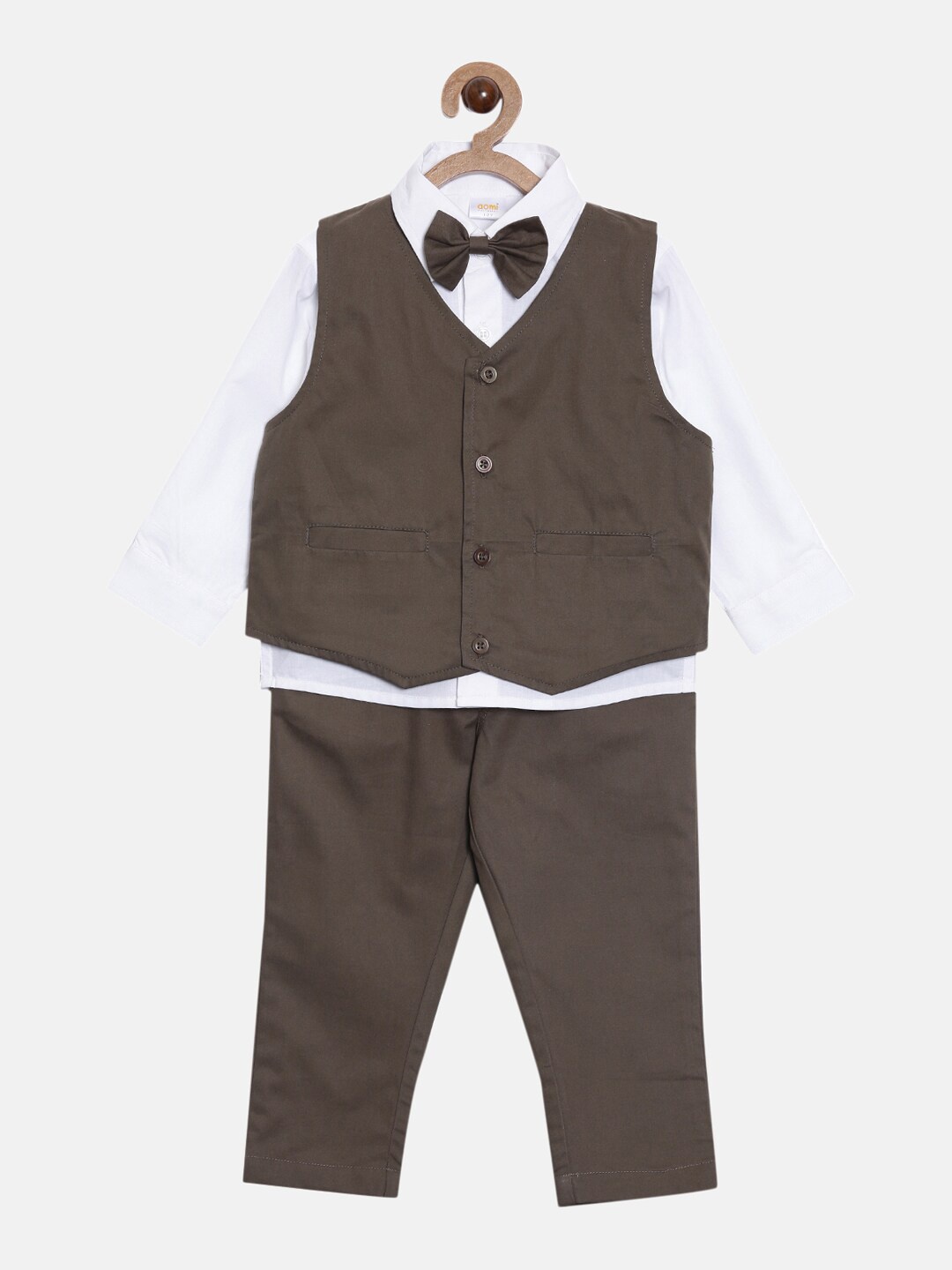 

Aomi Boys Olive Green & White Coat with Trousers & Bow Tie