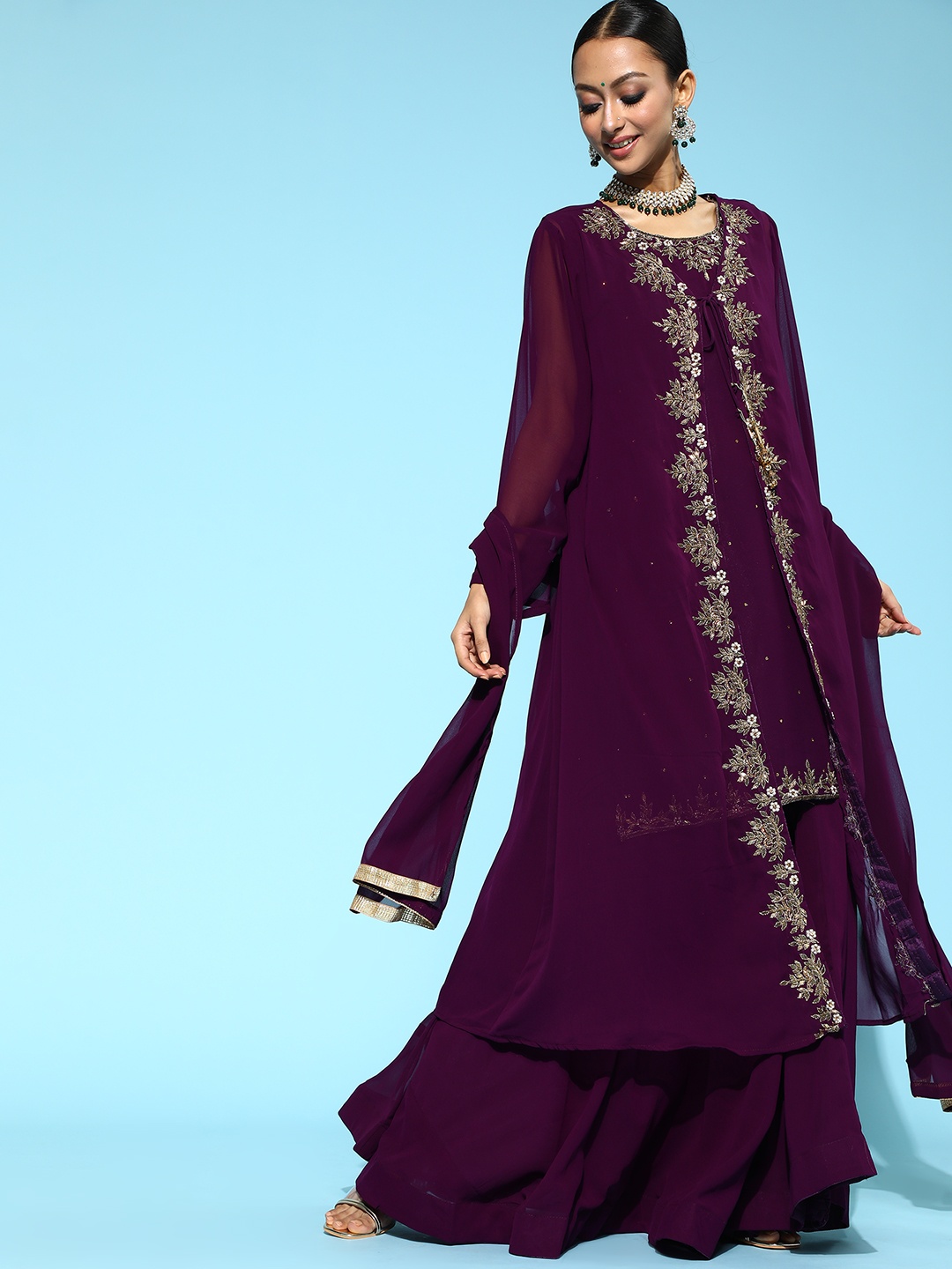 

Chhabra 555 Burgundy Embroidered Zardozi Made To Measure Lehenga & Blouse with Dupatta
