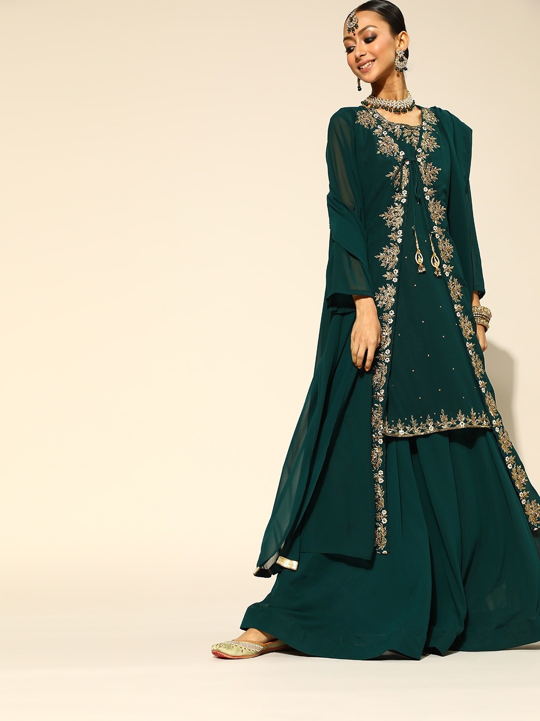 

Chhabra 555 Teal Green Embroidered Zardozi Made To Measure Lehenga & Blouse with Dupatta