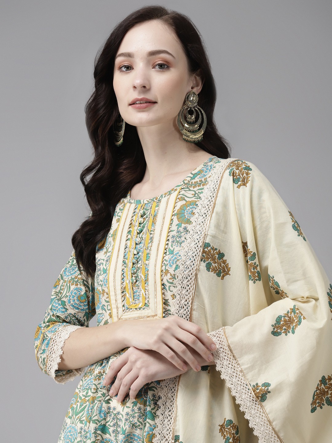 

Indo Era Women Green Ethnic Motifs Printed Regular Kurta with Trousers & With Dupatta