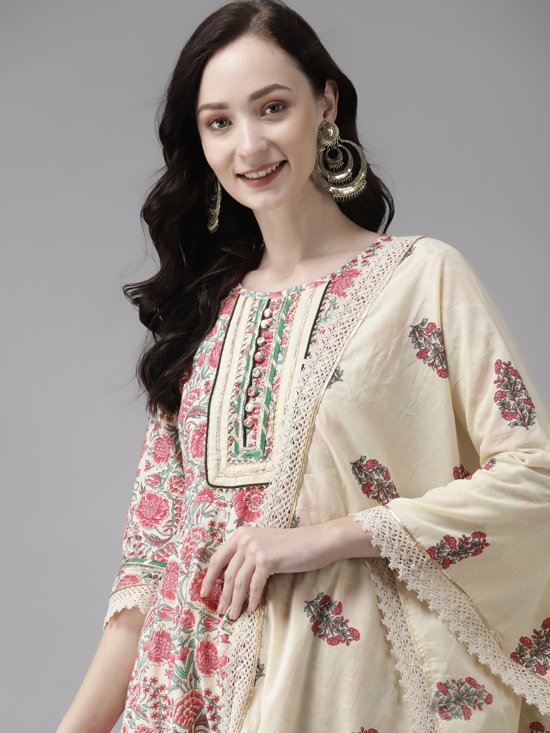 

Indo Era Women Red Ethnic Motifs Printed Regular Kurta with Trousers & Dupatta