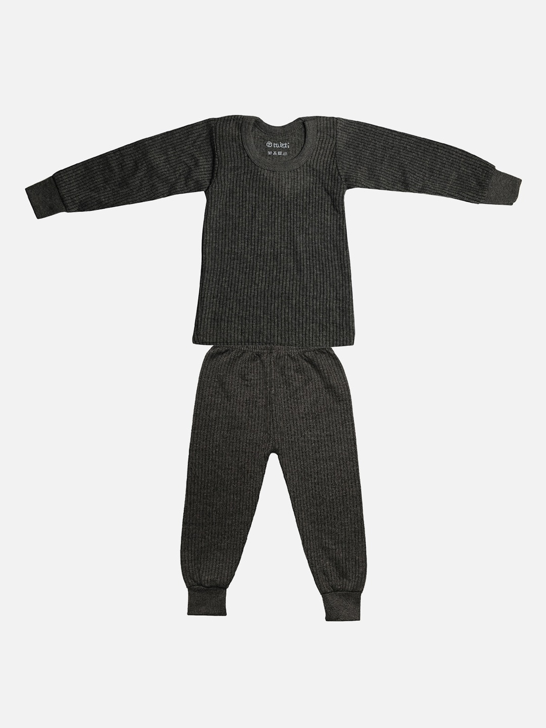 

TINY HUG Boys Charcoal Grey Striped Cotton Thermal Set