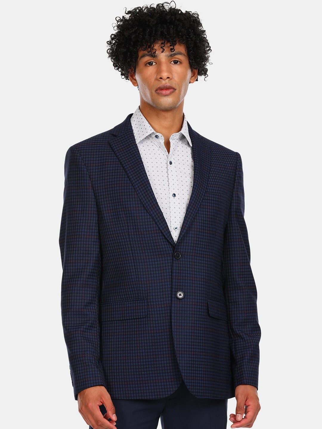 

Arrow Men Navy Blue Regular Fit Check Formal Blazer
