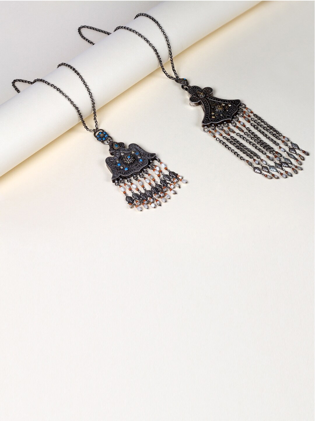 

SANGEETA BOOCHRA Set of 2 Silver Handcrafted Necklace
