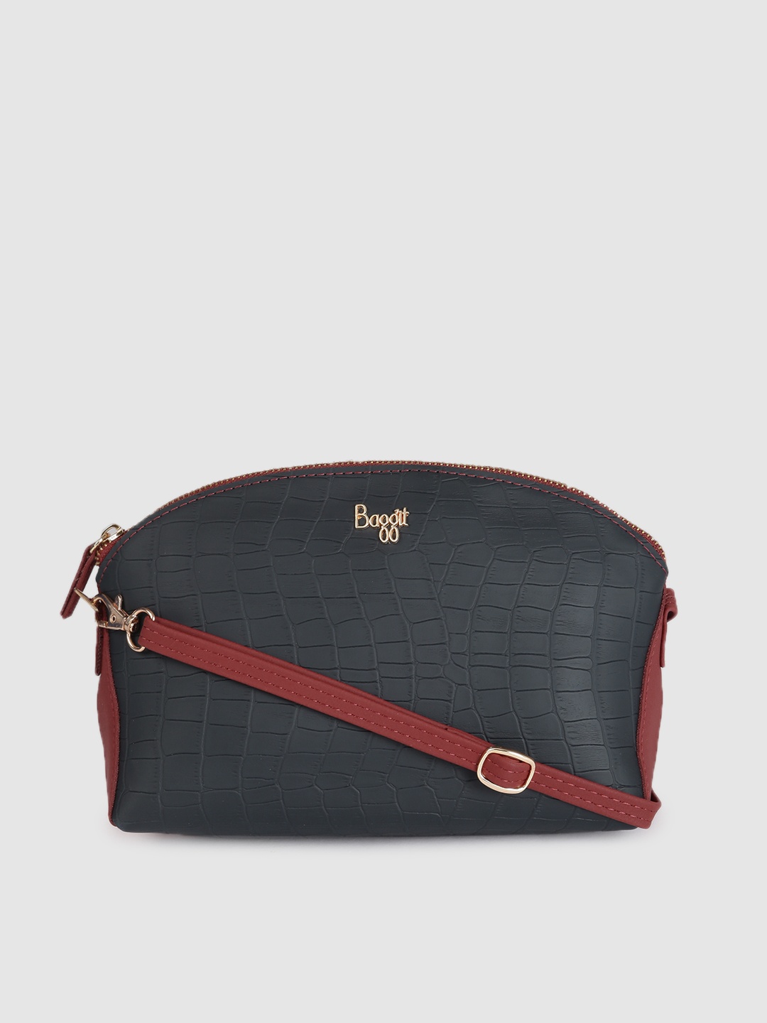 

Baggit Charcoal Grey & Maroon Textured Sling Bag