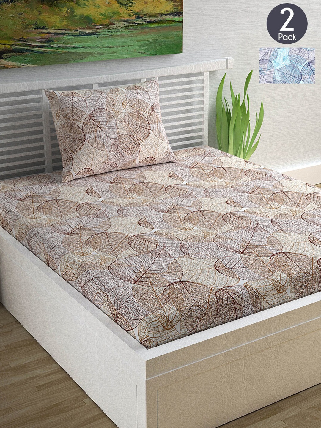 

Divine Casa Brown & Blue Abstract 144 TC 2 Single Bedsheet With 2 Pillow Cover