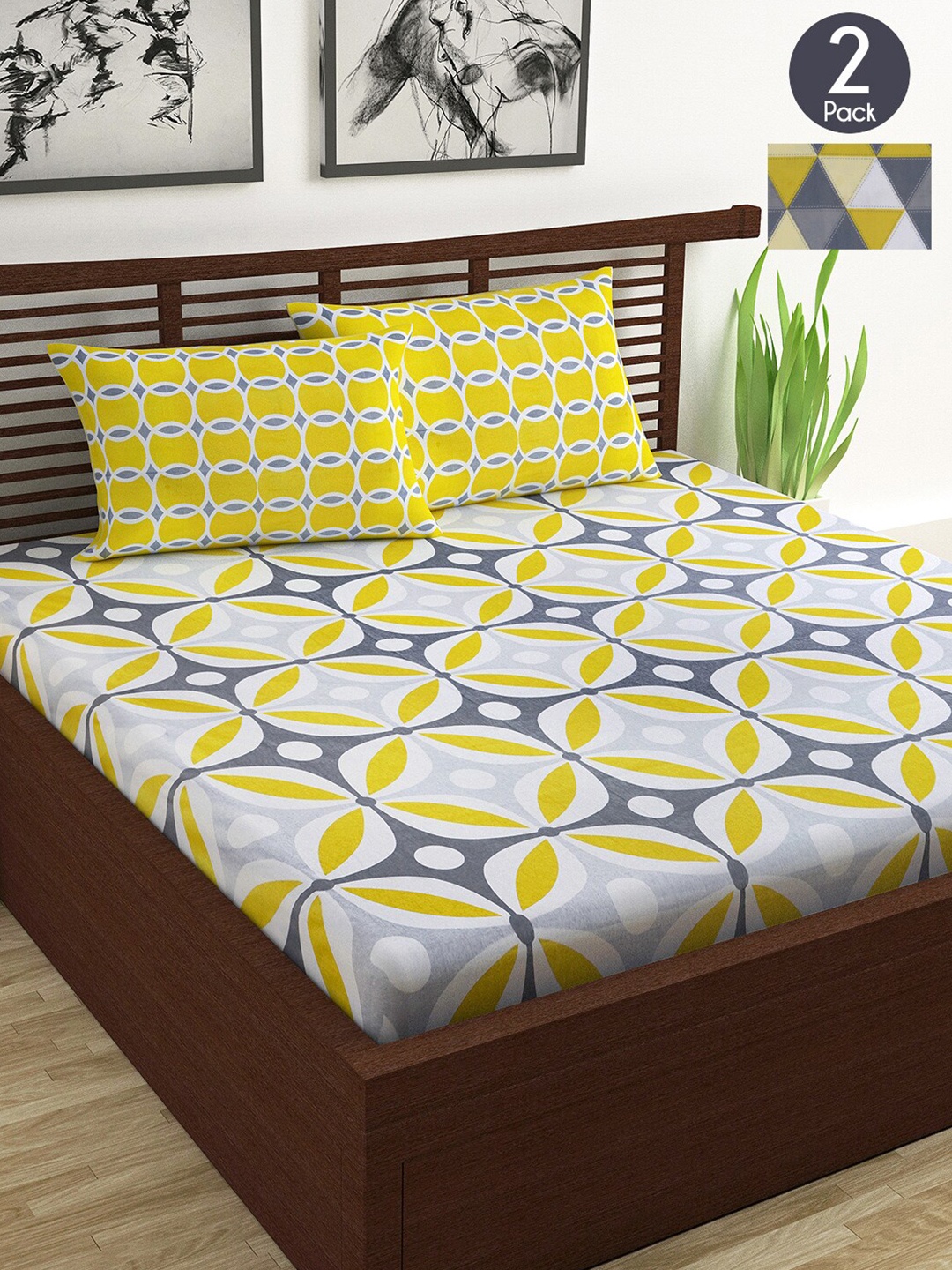 

Divine Casa Yellow & Grey Geometric 144 TC 2 Double Bedsheet With 4 Pillow Cover