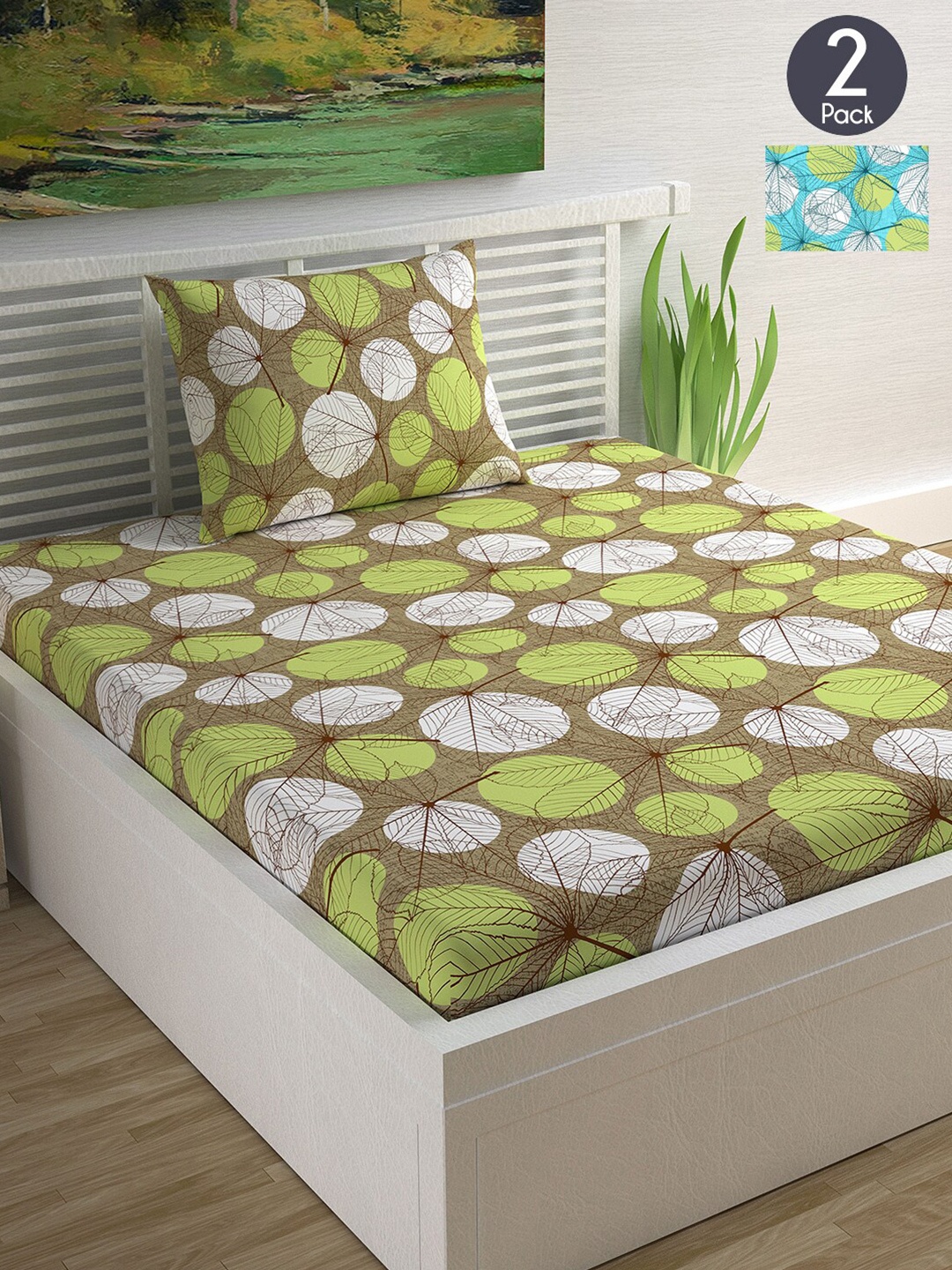 

Divine Casa Blue & Brown Floral 144 TC 2 Single Bedsheet with 2 Pillow Covers