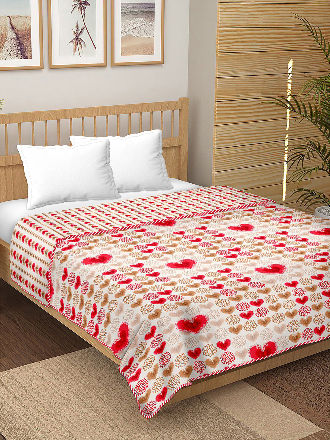 

BELLA CASA White & Pink Floral AC Room 180 GSM Pure Cotton Reversible Double Bed Dohar
