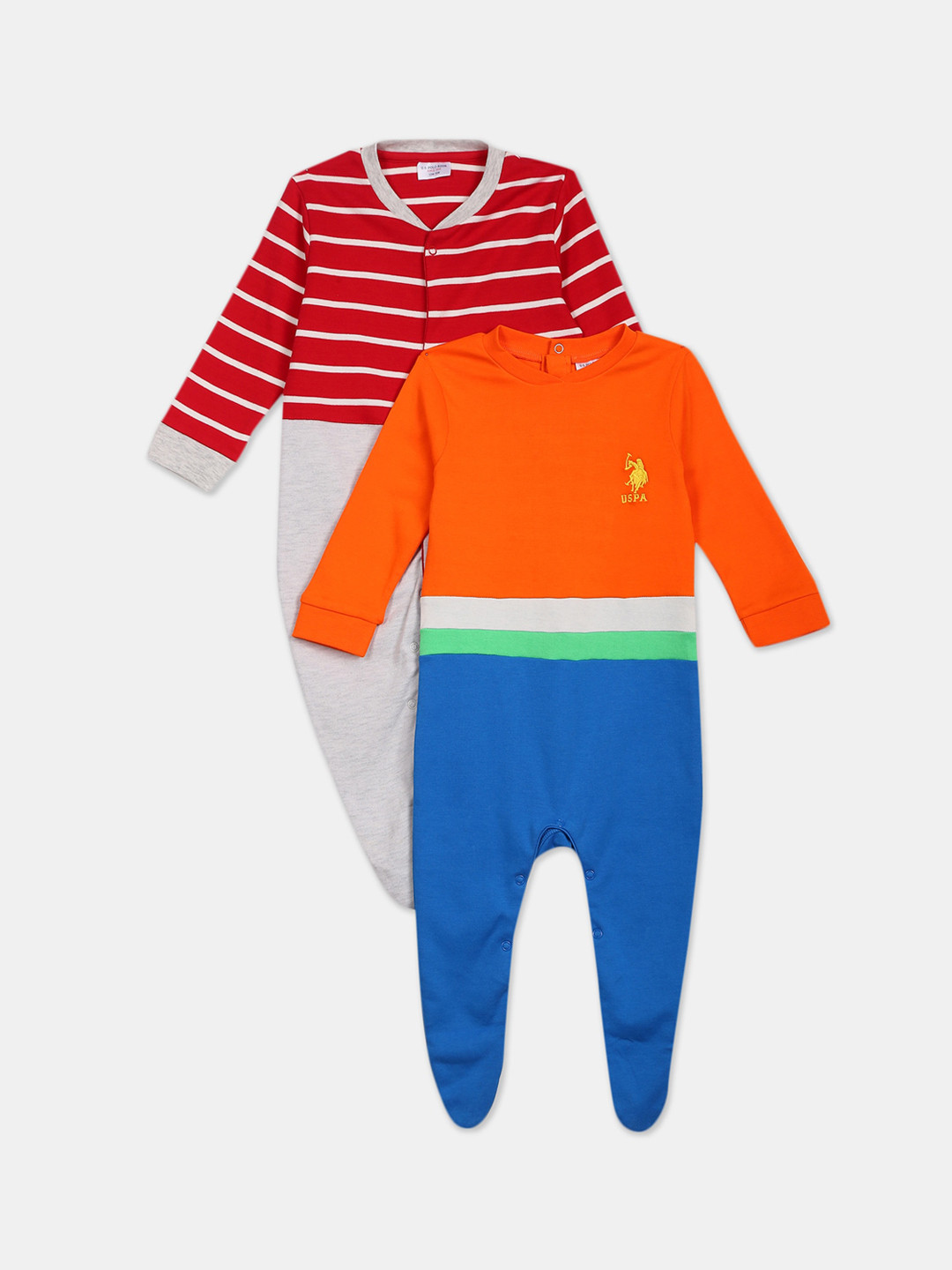 

U.S. Polo Assn. Kids Pack Of 2 Boys Colourblock Bodysuit, Orange