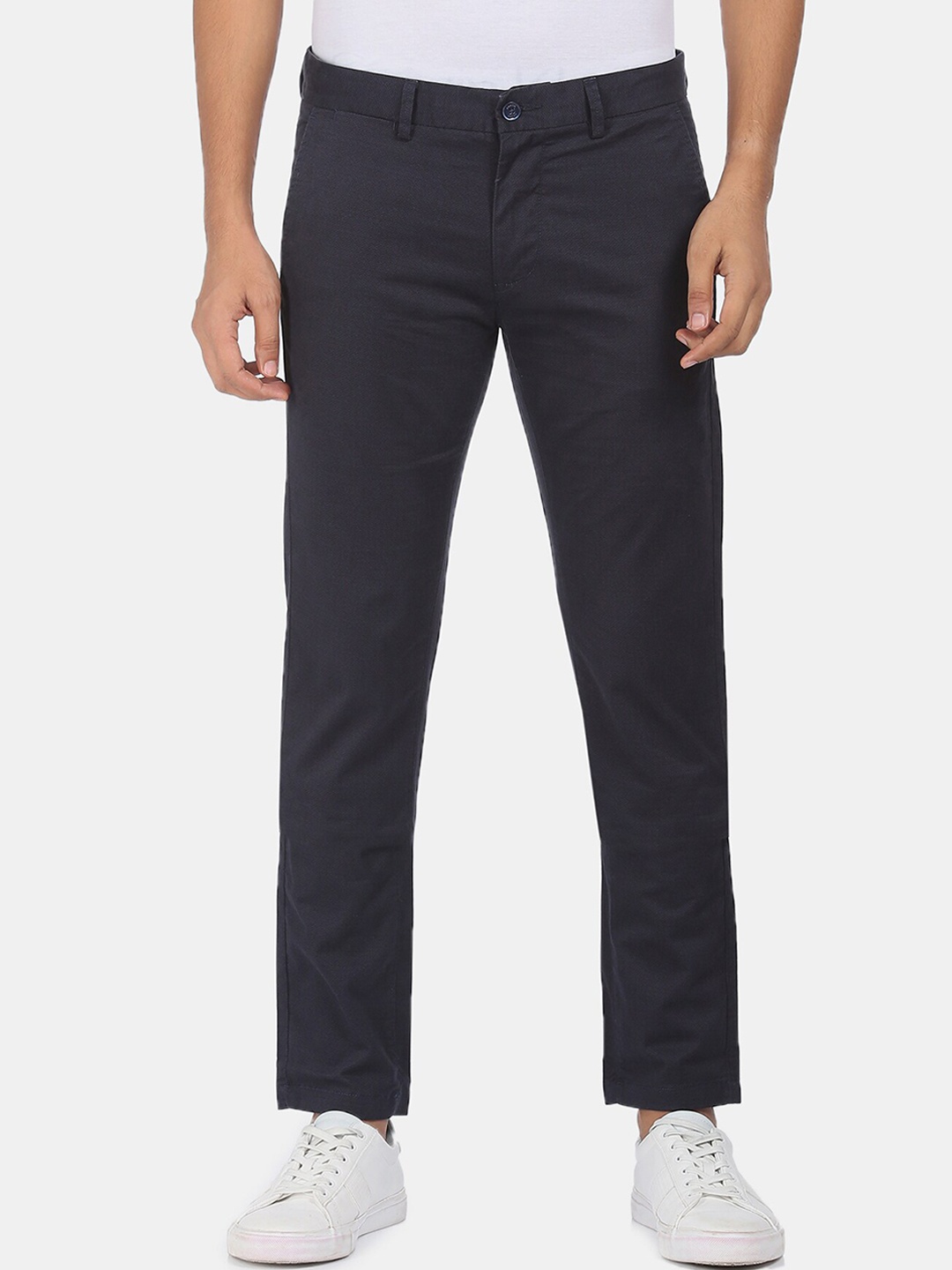 

Arrow Sport Men Dark Blue Textured Regular Trousers