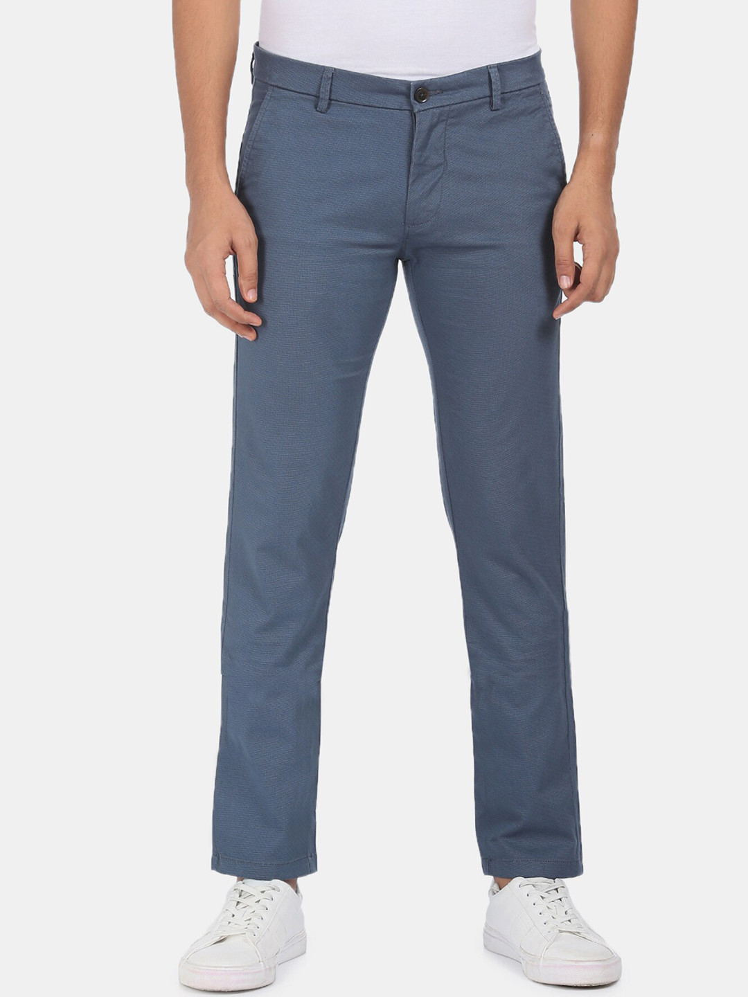 

Arrow Sport Men Blue Textured Regular Trousers
