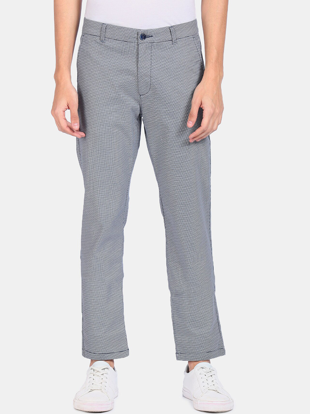 

Arrow Sport Men Navy Blue Textured Regular Trousers