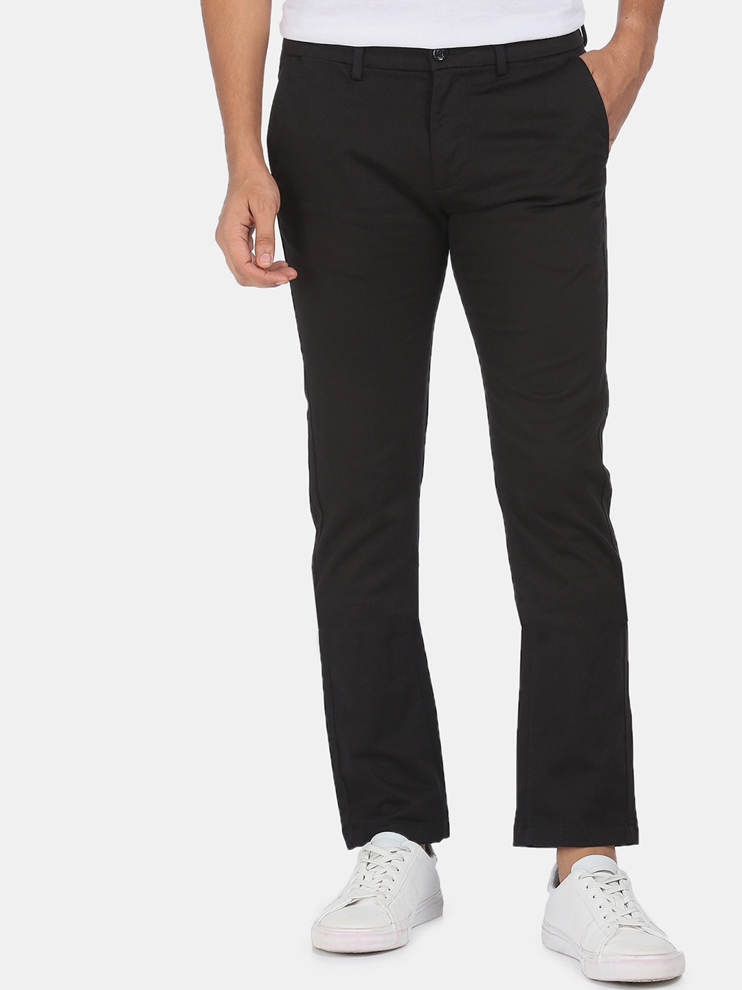 

Arrow Sport Men Black Solid Slim Fit Low-Rise Trousers