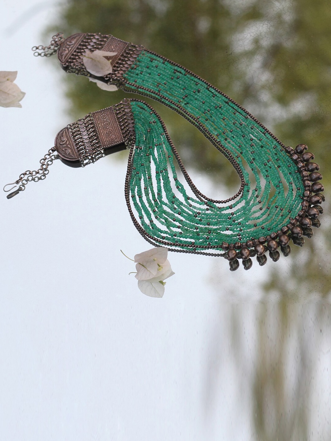 

SANGEETA BOOCHRA Sea Green & Copper-Toned Silver Handcrafted Necklace